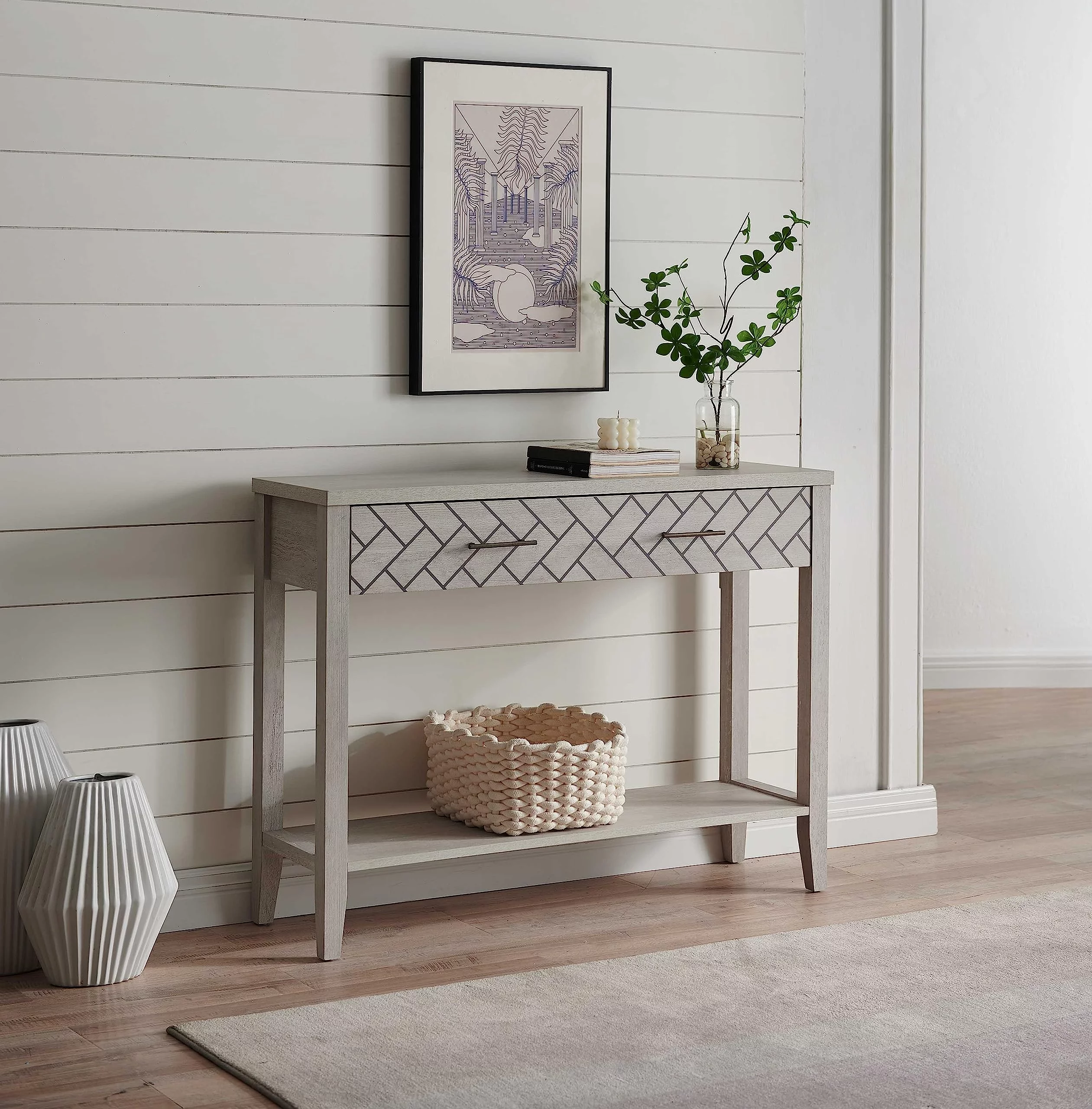 Kings Brand Furniture Wood Console Table with Drawer and Shelf for Entryway, Hallway, Living Room