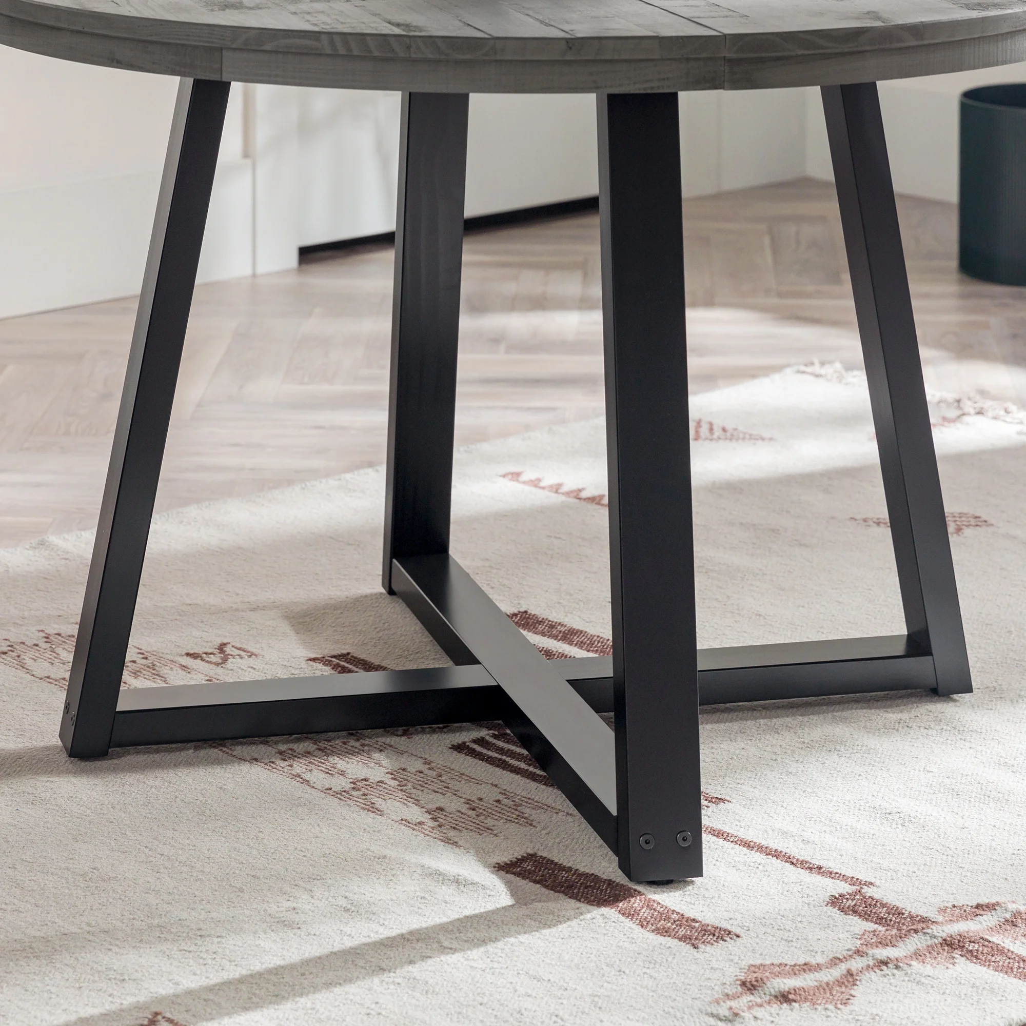 Walker Edison 42” Rustic Distressed Solid Wood Round Dining Table, Grey/Black