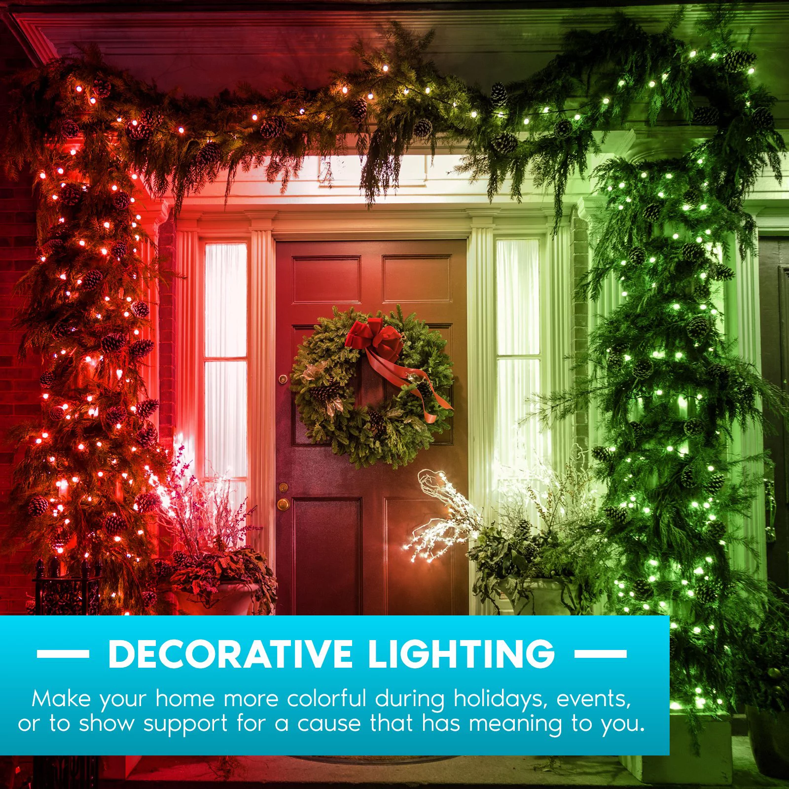 Luxrite A19 Christmas LED Red and Green Light Bulb, 60W Equivalent, UL Listed, E26, Indoor Outdoor, Decoration, Holiday Lighting 2 Pack