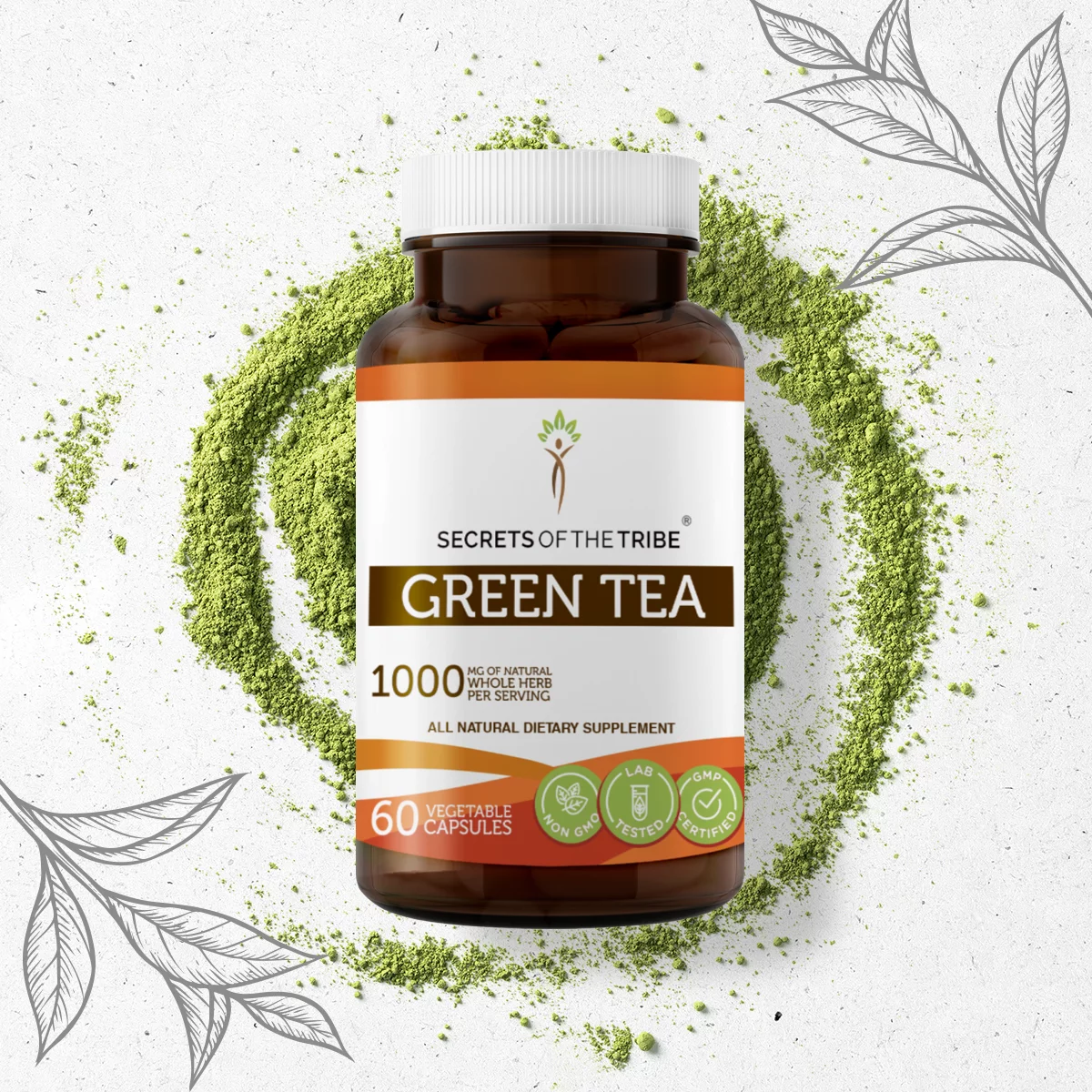 Secrets of the Tribe Green Tea 60 Capsules, 500 mg, Organic Green Tea, Matcha (Camellia sinensis) Dried leaf
