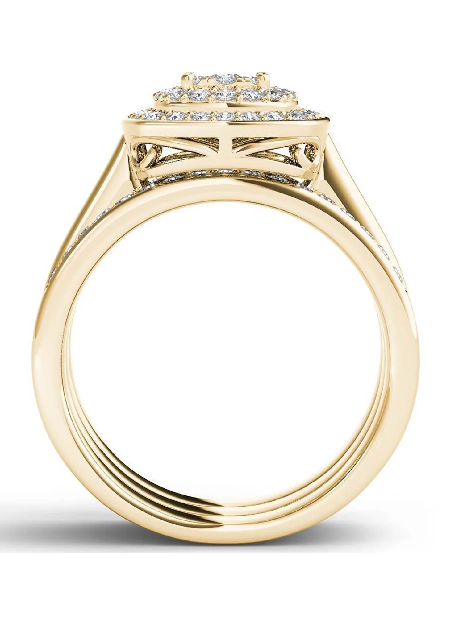 Imperial 3/8Ct TDW Diamond 10k Yellow Gold Cluster Halo Bridal Set (H-I, I2)