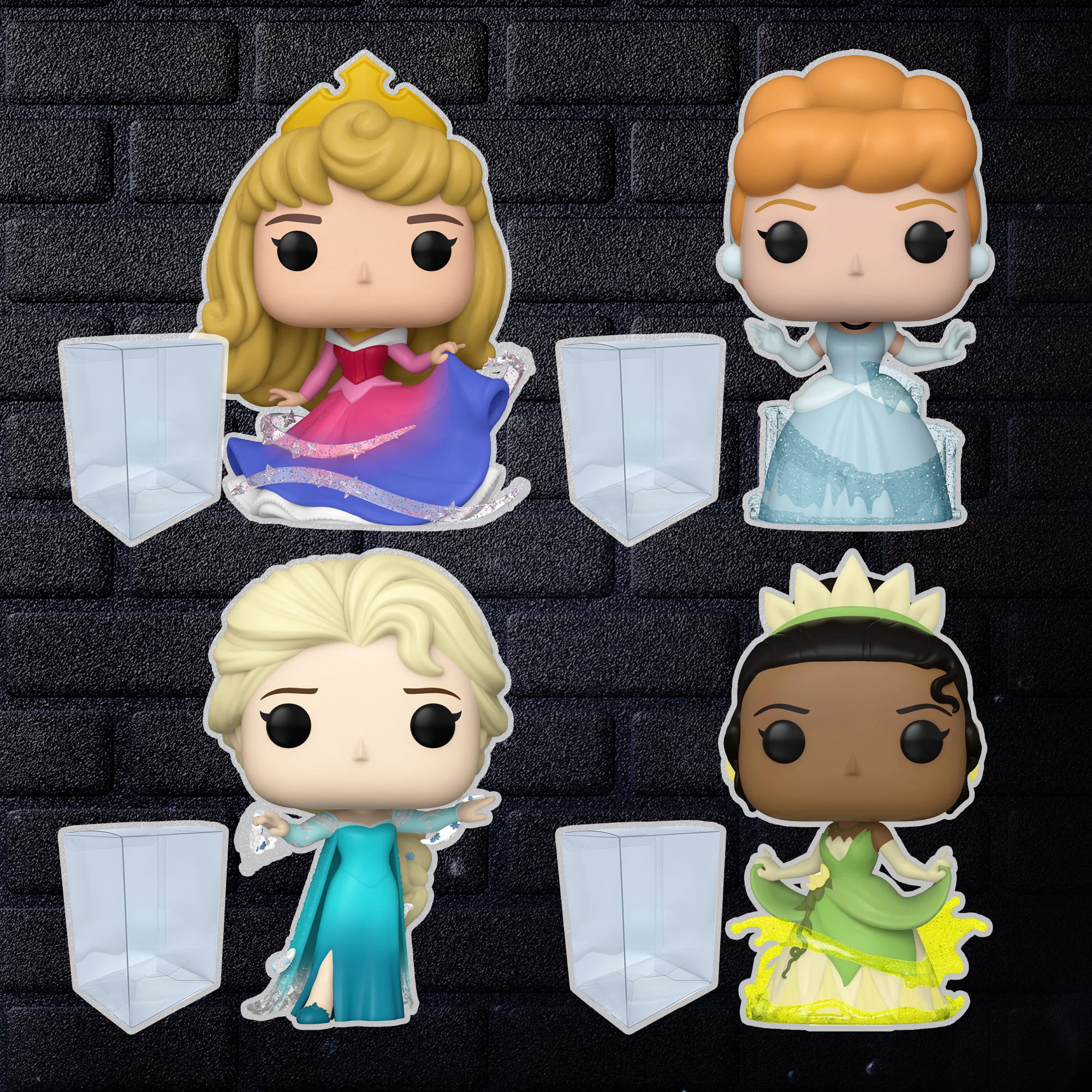 Disney 100 Princess Funko Pop Set of 4 with Protector Bundle - Includes Aurora #1316, Cinderella #1318, Elsa #1319, Tiana #1321 Figures with 4 Blue Salamander Emporium Plastic Protector Cases