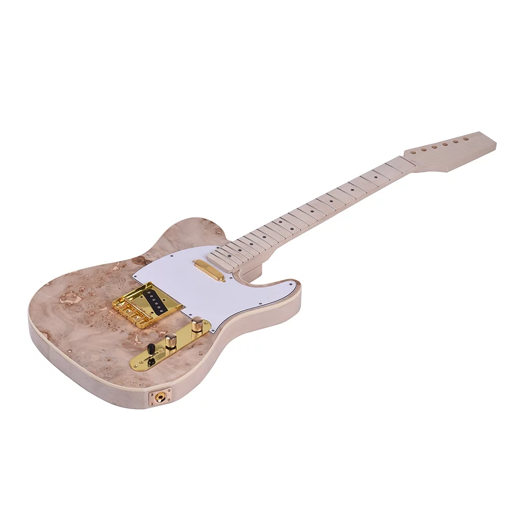 Unfinished Electric Guitar DIY Kit Basswood Body Burl Surface Maple Wood Neck & Fingerboard
