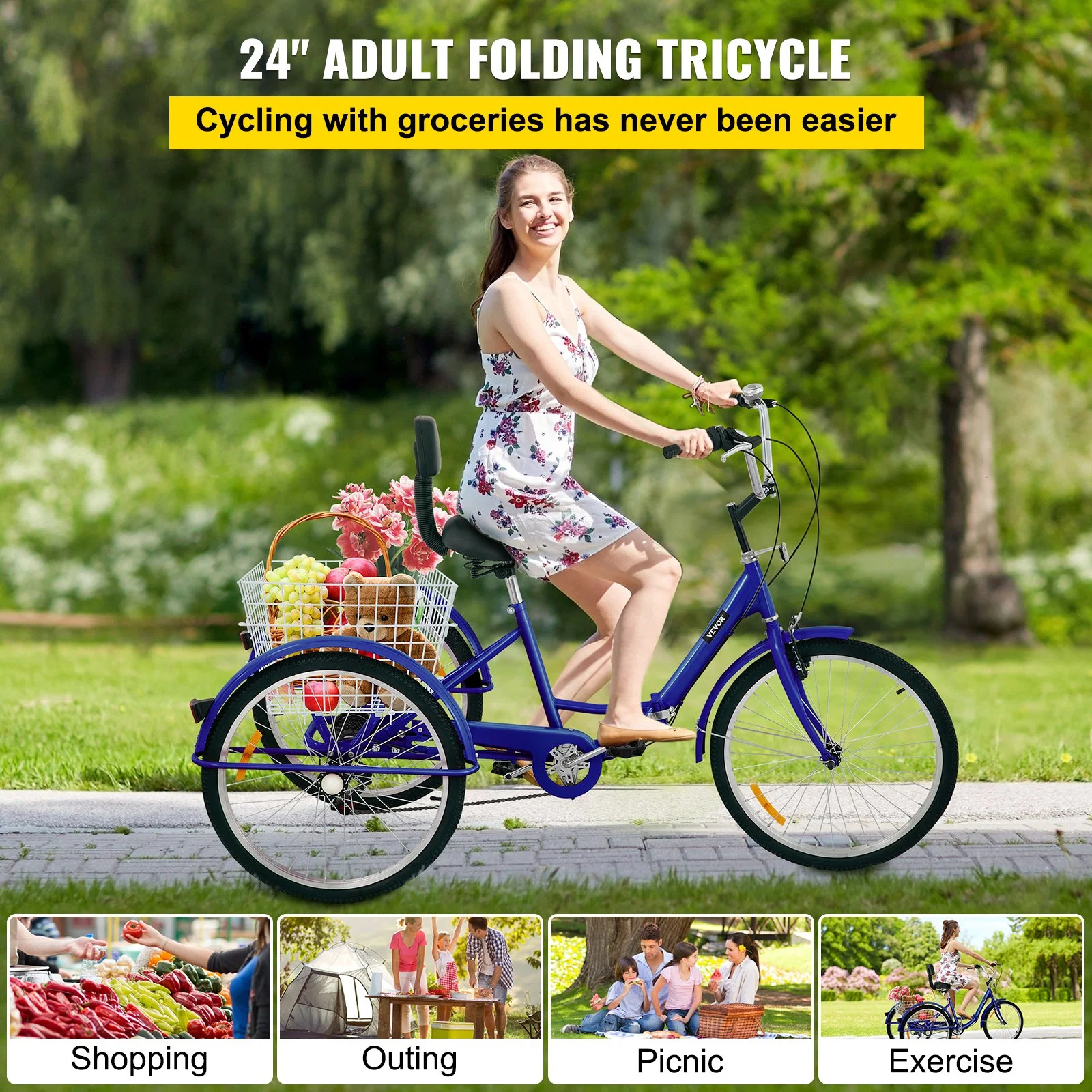 Vevor ZDCLC24C7SBLUE001V0 26 in. 7-Speed Adult Tricycle, Blue