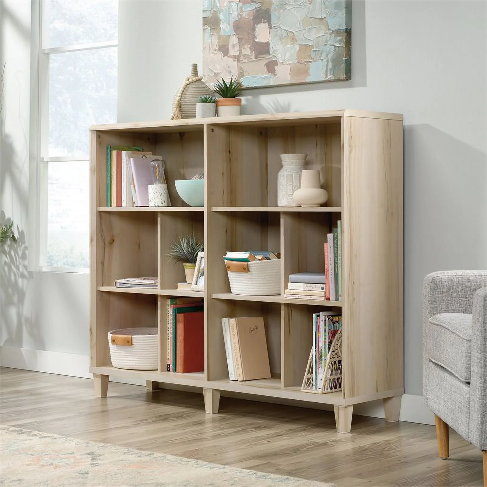 Pemberly Row Mid-Century Engineered Wood Bookcase in Pacific Maple