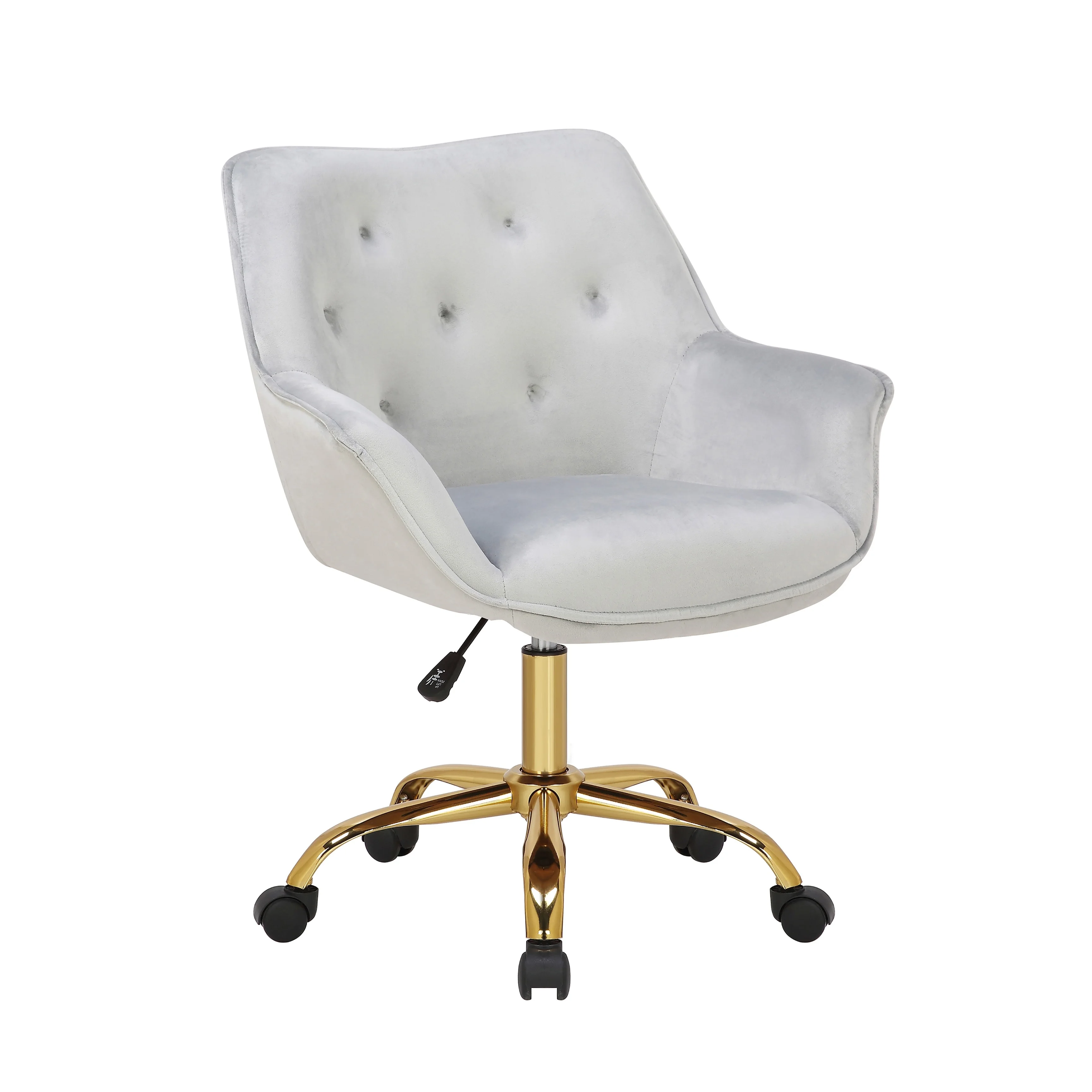 Porthos Home  Ula Velvet Office Chair with Arms, Adjustable Swivel Seat Grey