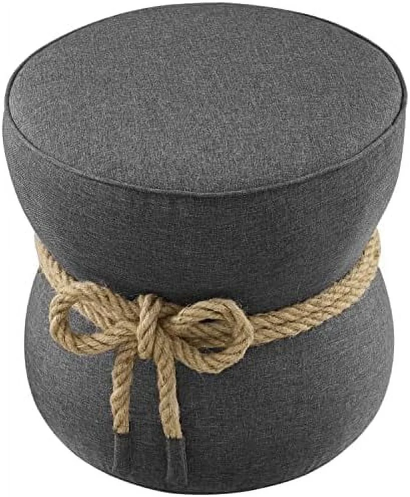 JDZHAPPYLIFE Beat Upholstered Fabric Nautical Rope Round Ottoman in Atomic Red