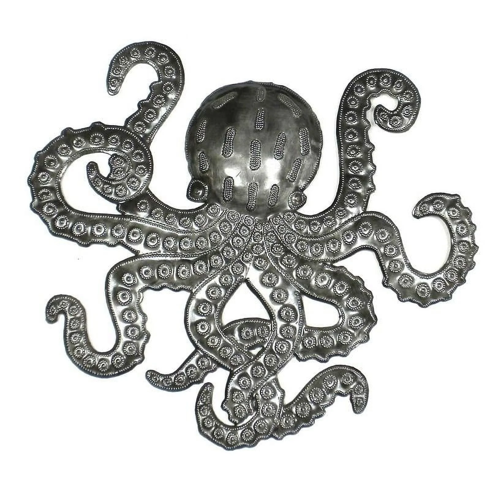 The Curated Nomad  16-inch Embossed Octopus Recycled Metal Haitian Wall Art