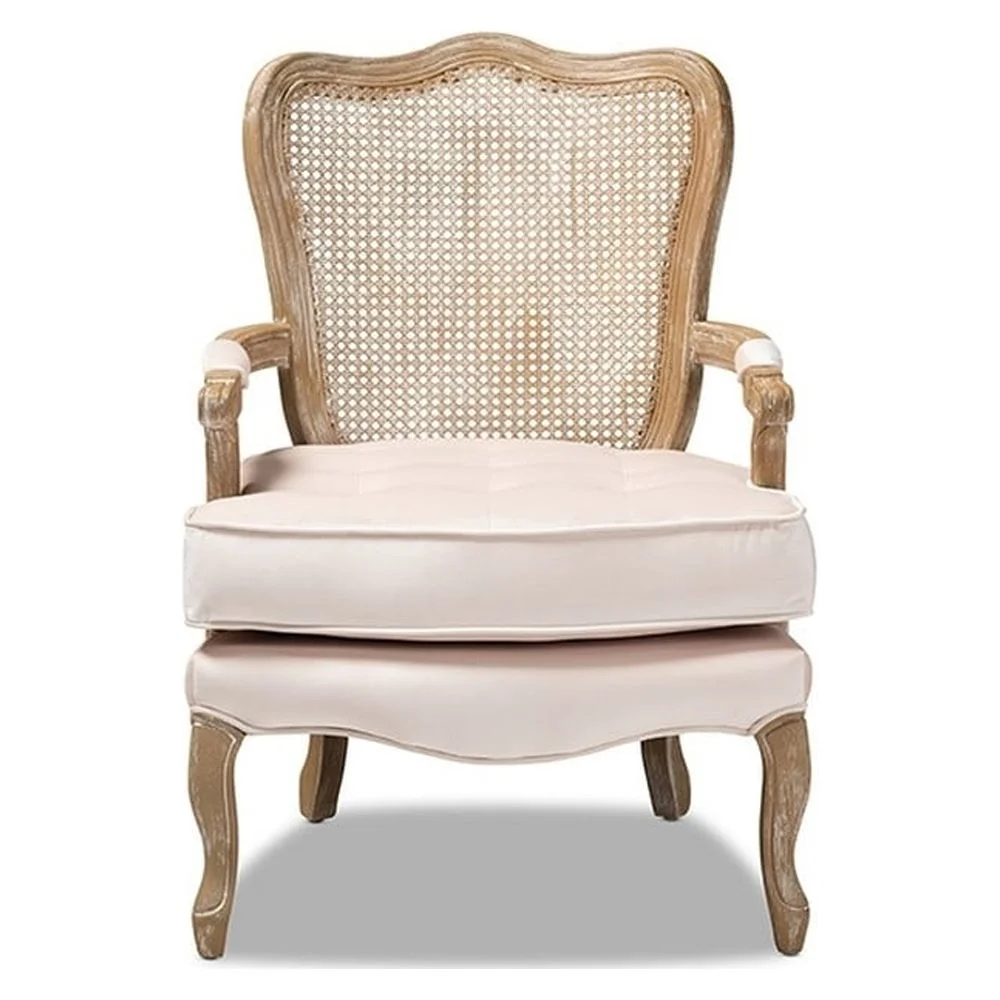 Vallea Traditional French Provincial Light Beige Velvet Fabric Upholstered Wood Armchair