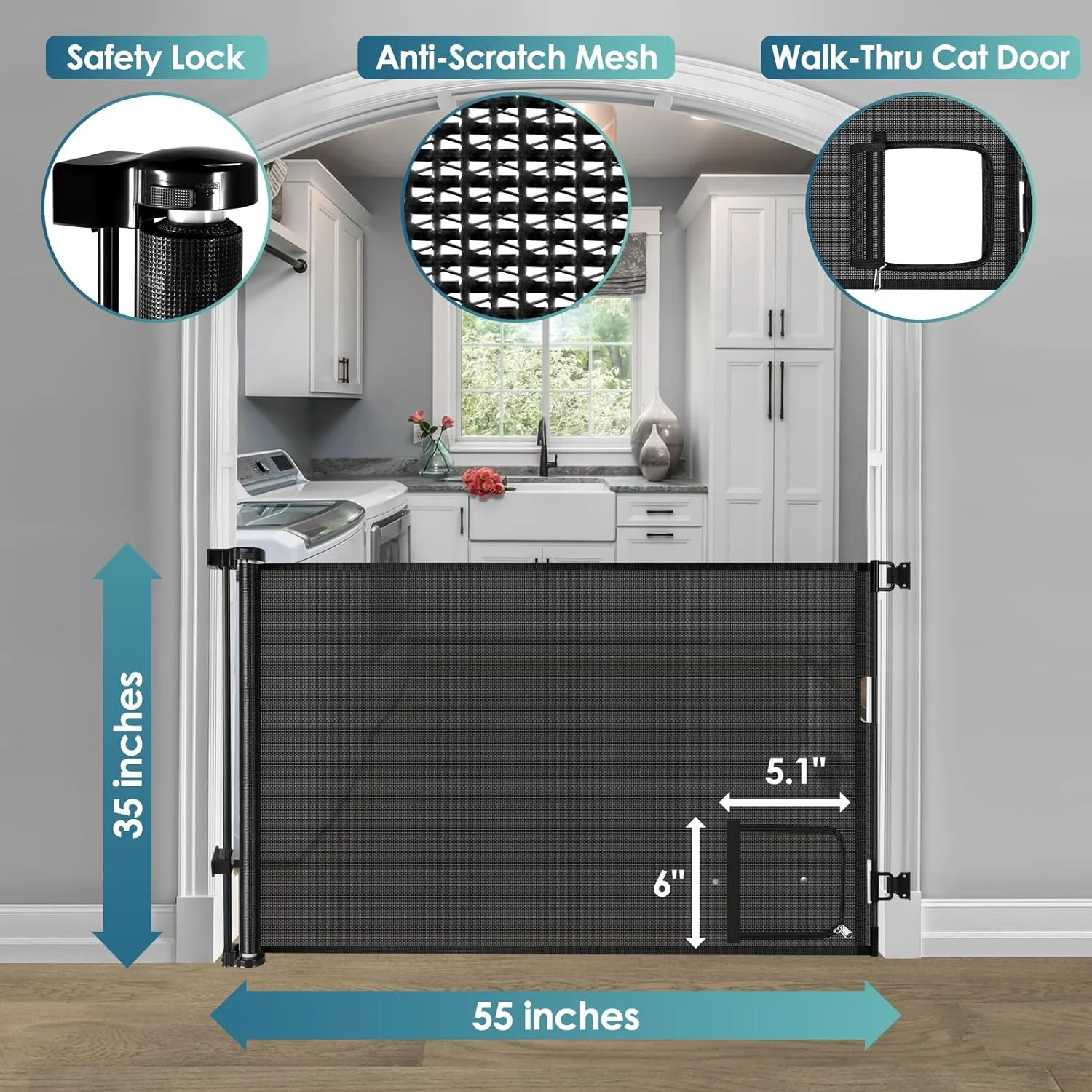 Retractable Baby Gates Retractable Dog Gate with Cat Door Walk Through 55