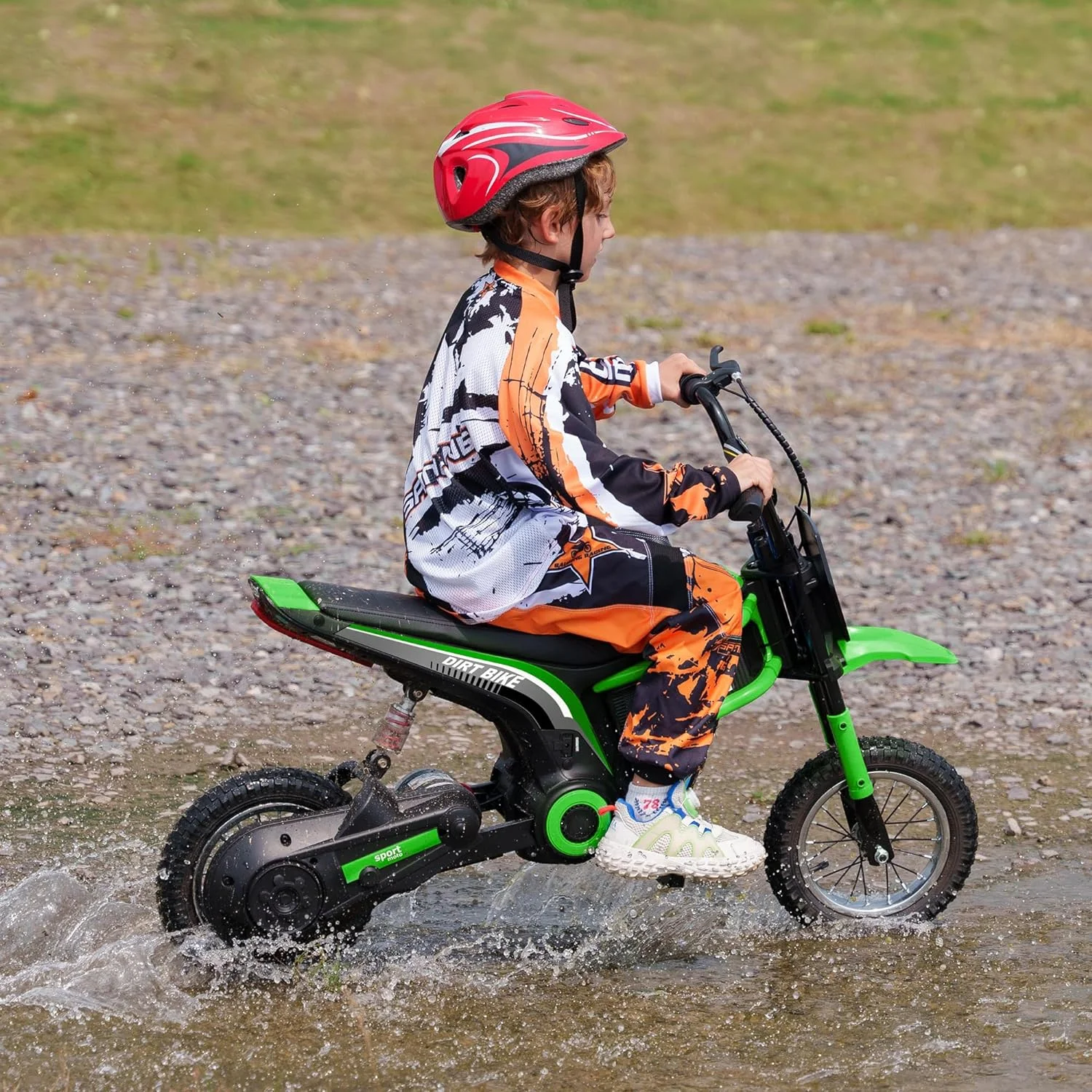 ZOGYMOZ 14MPH Electric Dirt Bike with Twist Grip Throttle, 24V 350W Off-Road Electric Motorcycle Up to 15 MPH with Brake, Music Horn, Rear Suspension for Ages 14+ Years