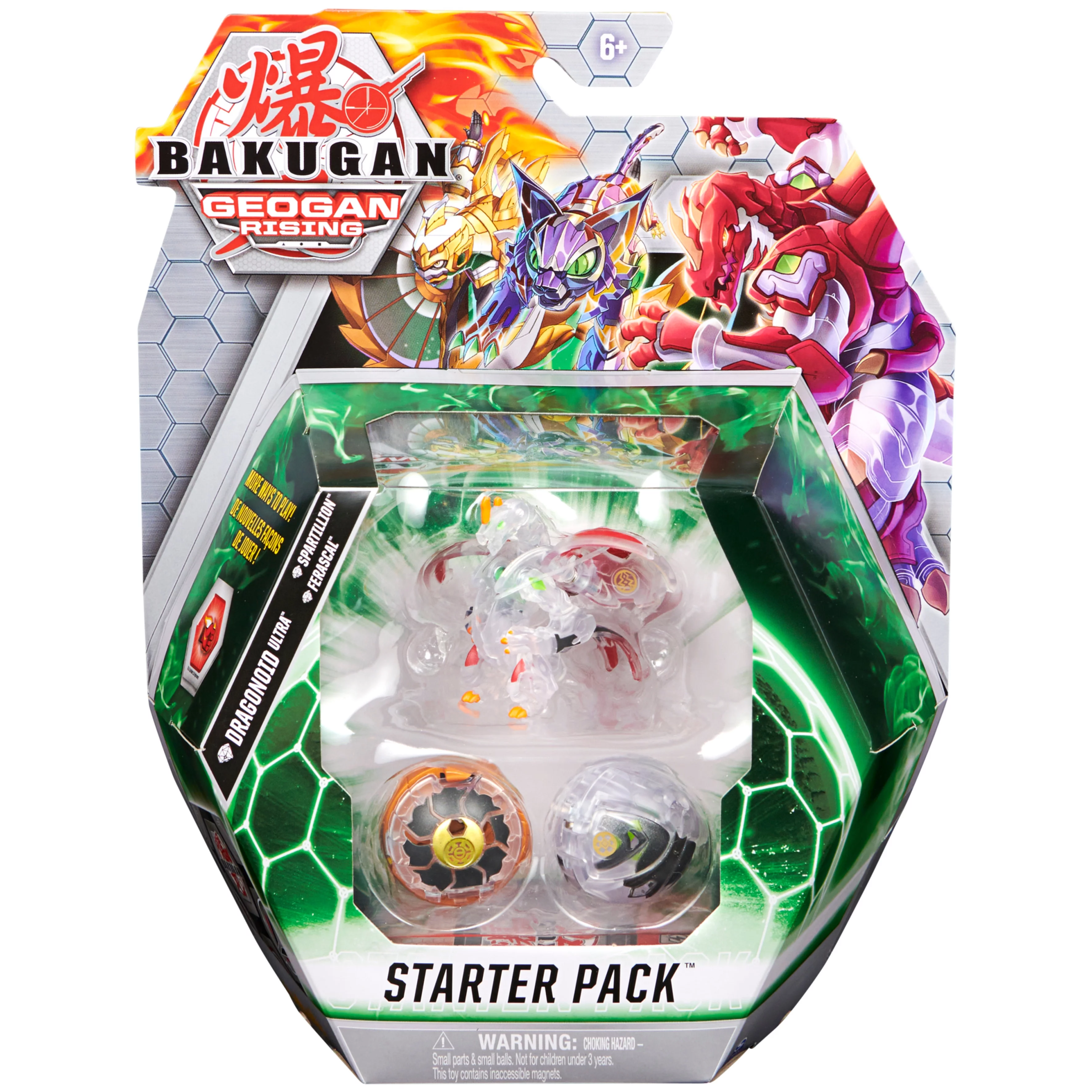 Bakugan Starter Pack 3-Pack, Diamond Dragonoid Ultra, Geogan Rising Collectible Action Figures