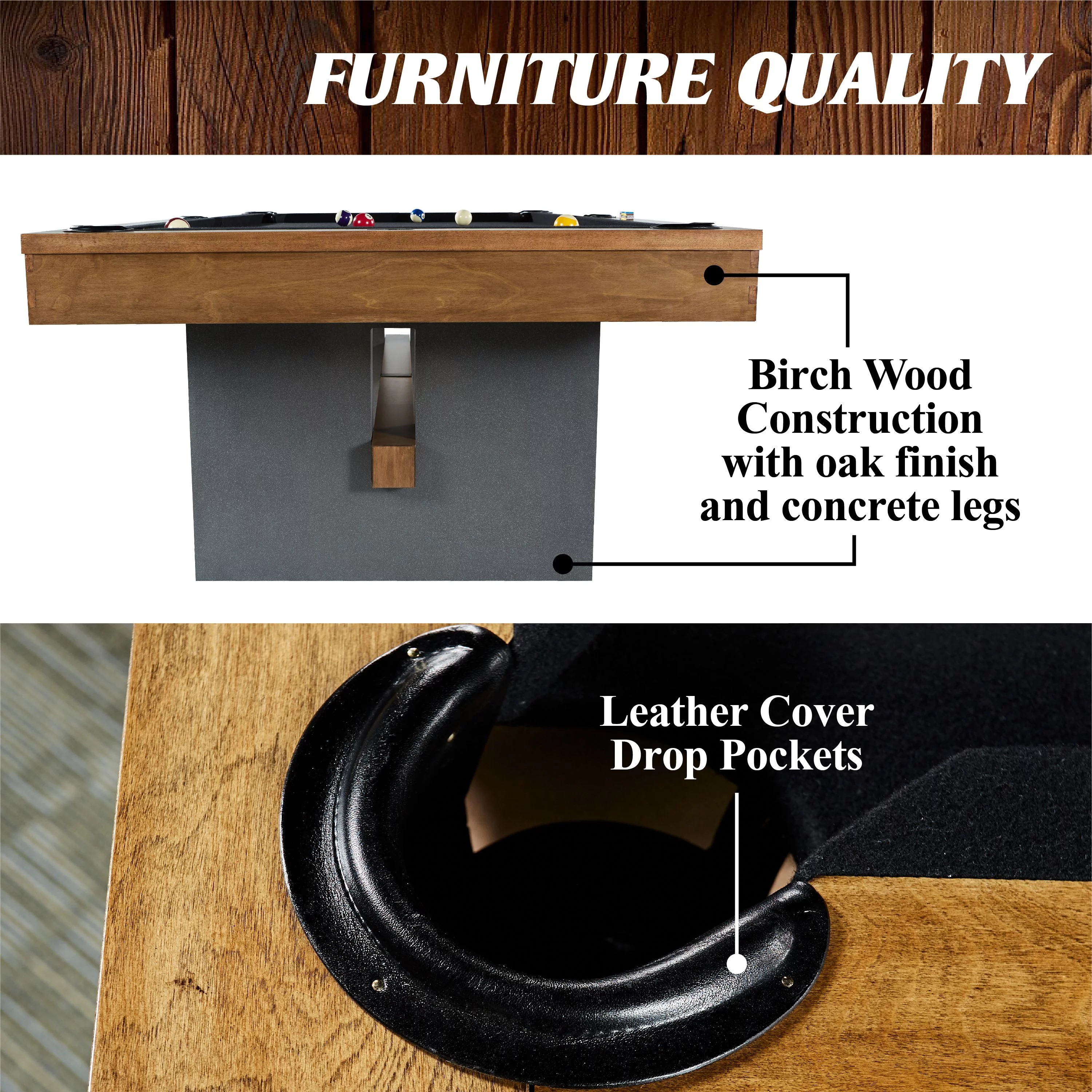 Barrington Billiards 8' Urban Black Drop Pocket Table With Pool Ball and Cue Stick Set