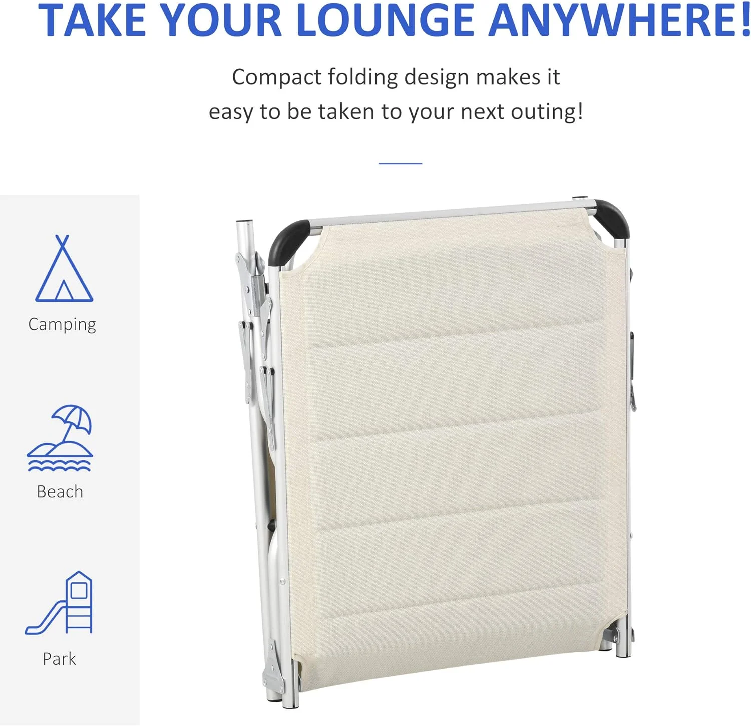 Outsunny Foldable Reclining Pool & Beach Chair w/ Pillow, White