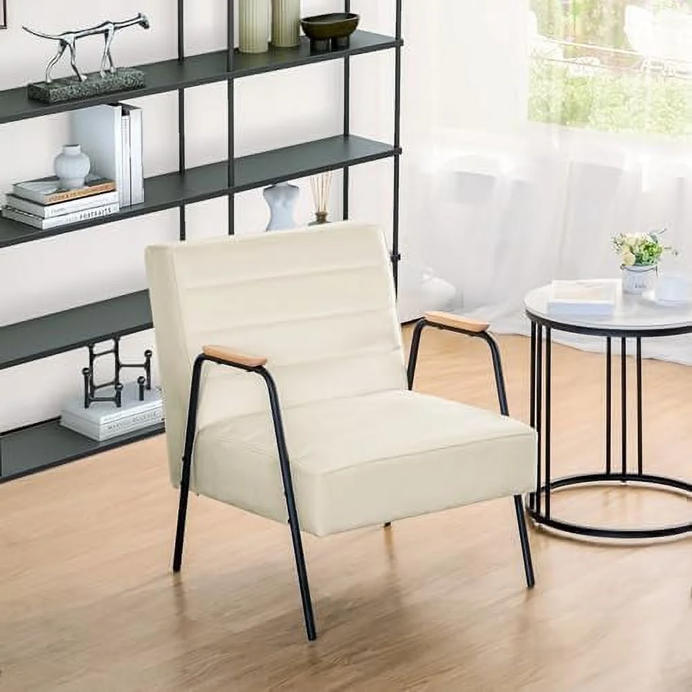 GVJMTKP Accent Chair with Ottoman  Mid Century Modern Velvet Upholstered Armchair Leisure Chair with Foot Stool for Living Room  Bedroom(Beige)