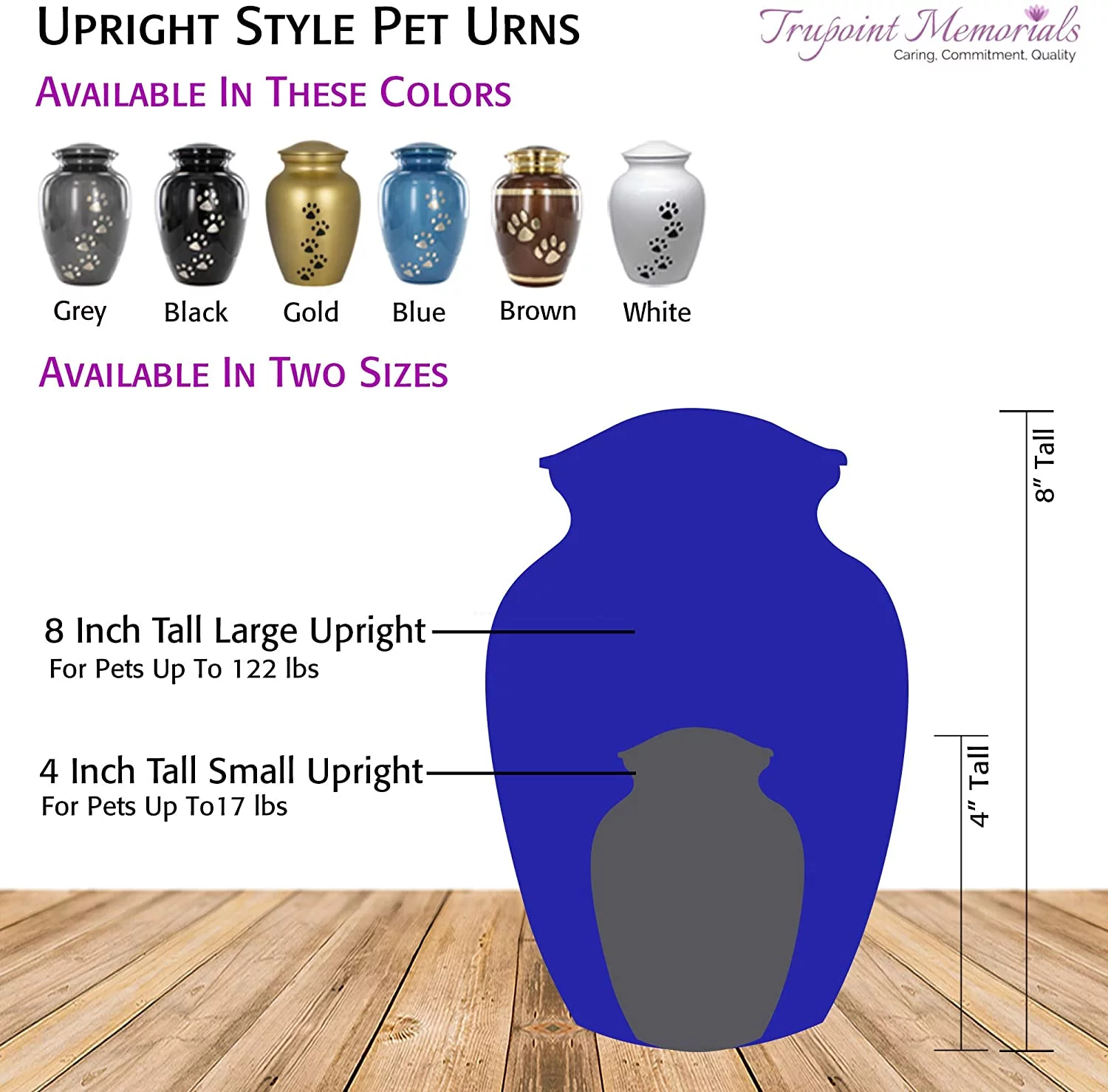 Trupoint Memorials Large Black Pet Cremation Urn for Animals - for Dogs and Cats up to 122 Pounds, with Velvet Bag