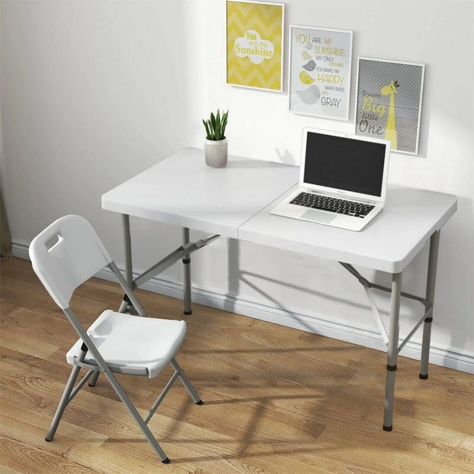 4 ft Plastic Folding Table, Indoor Outdoor Portable Heavy Duty Camping Table Wedding Event Utility Game Desk w/Handle and Steel Legs, for Picnic, Dining, Party, Office, Home (48 x 24 x 30 in) White