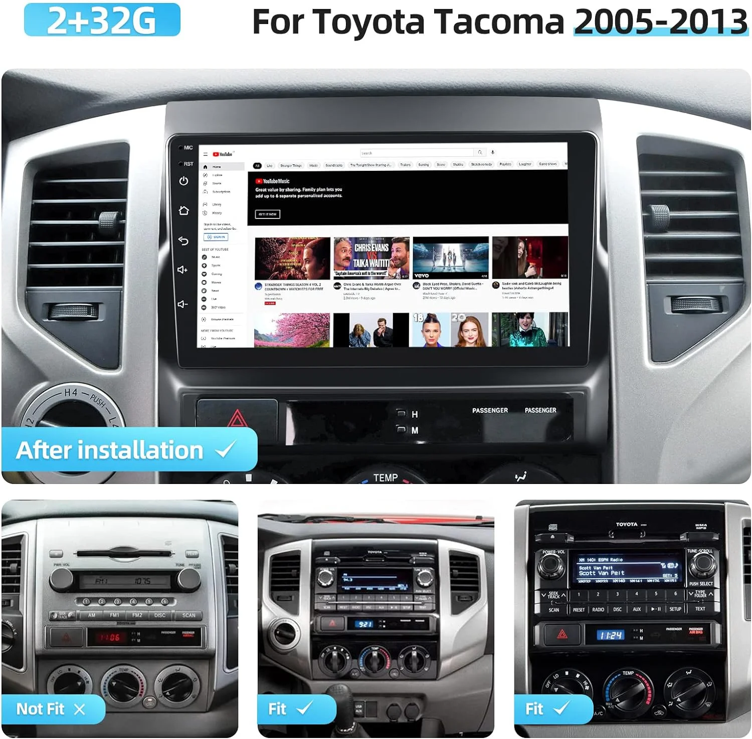 THONZER Android Car Stereo with JBL Harness for Toyota Tacoma 2005-2013, 9 inch Touchscreen Radio with Carplay & Android Auto/Hi-Fi + Backup Camera + Mic