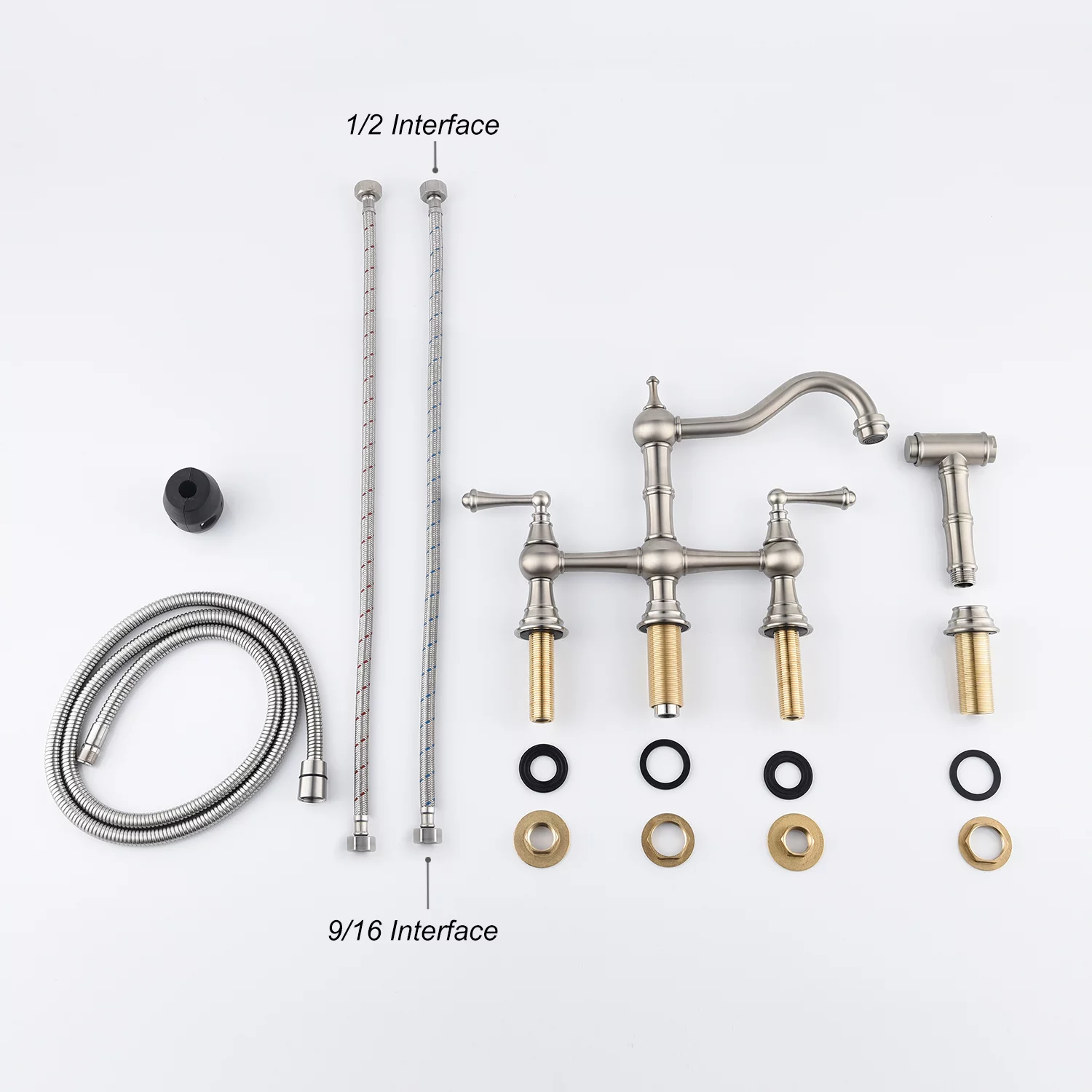 ZJbiubiuHome Bridge Dual Handles Kitchen Faucet With Pull-Out Side Spray in