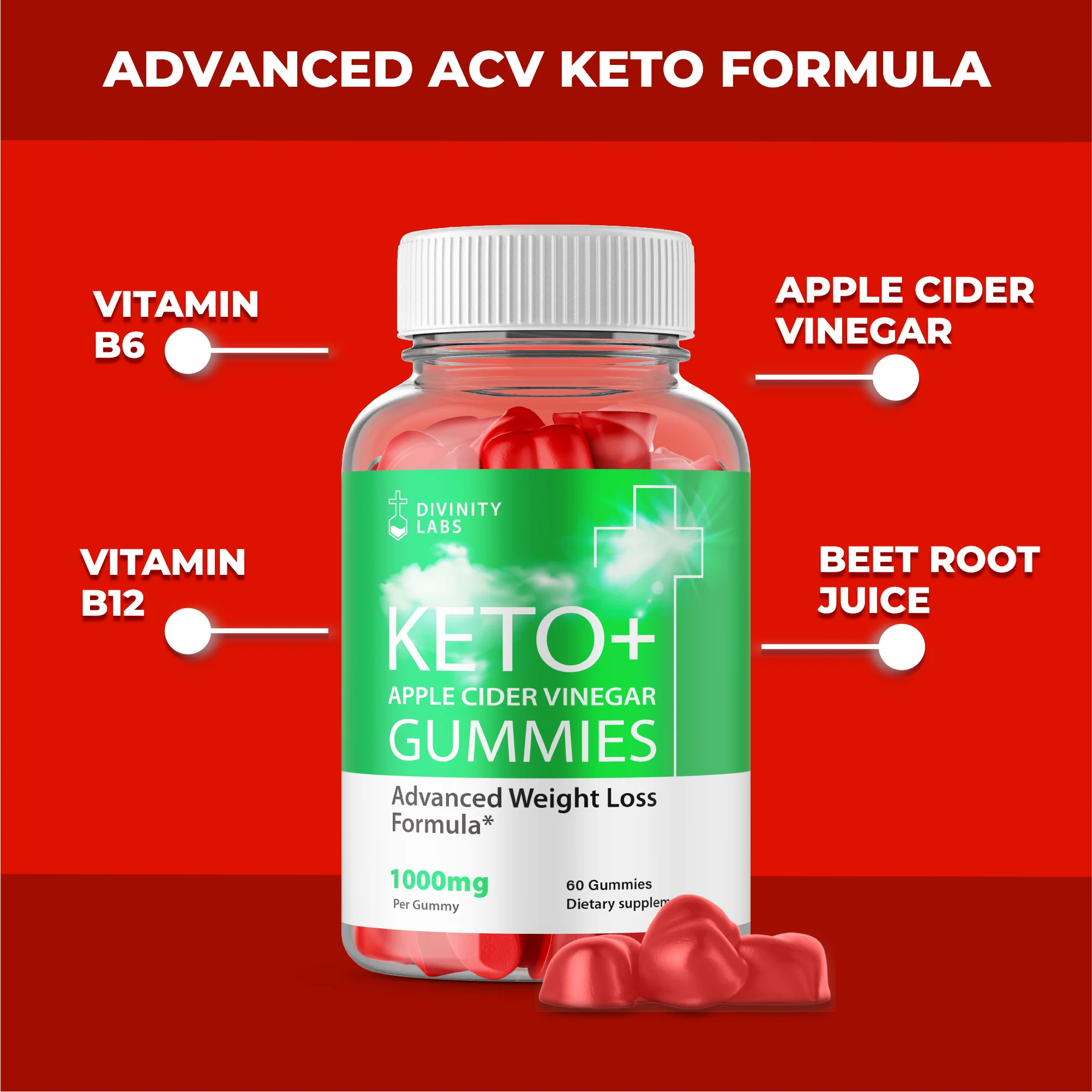 (2 Pack) Divinity Labs Keto Acv Gummies Advanced Formula Green Label New 2023 Formula (120 Gummies)