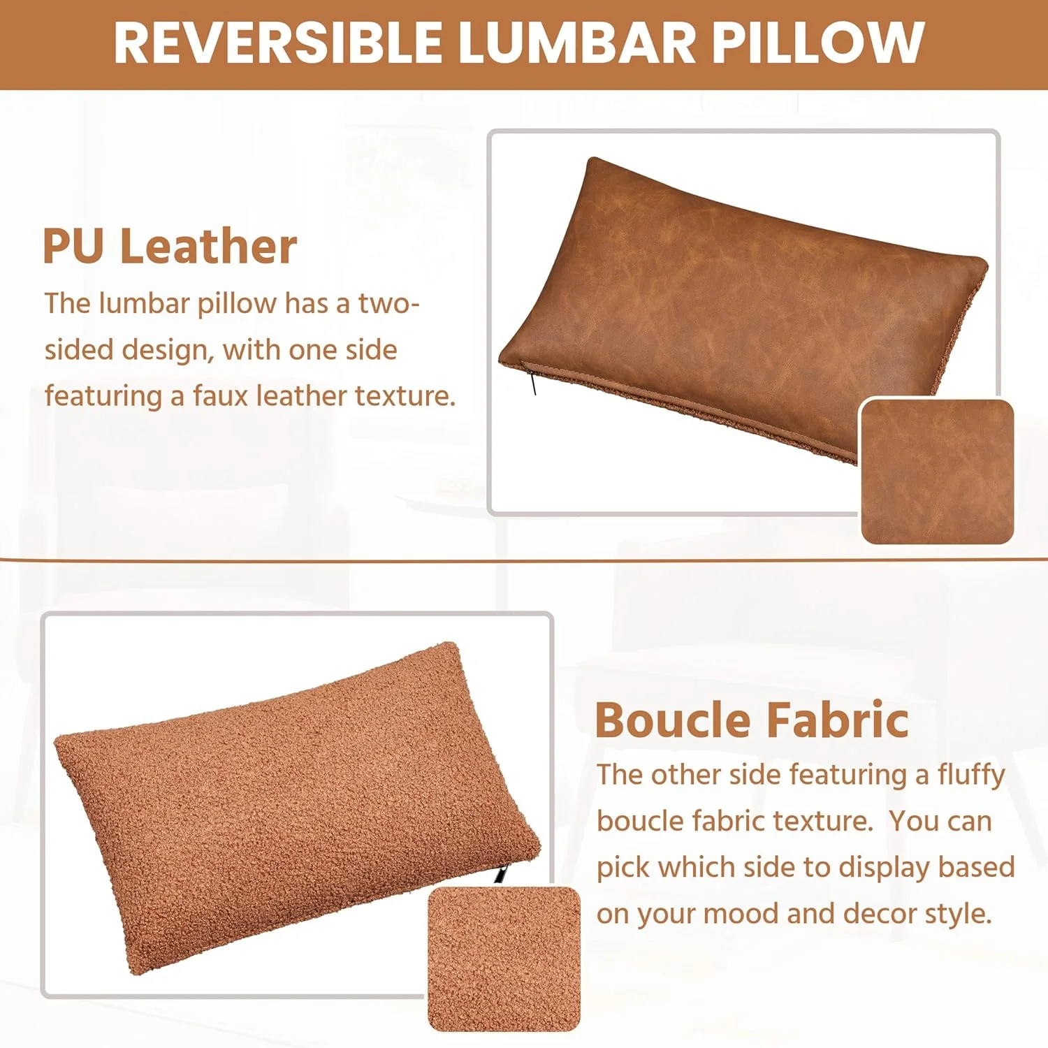 U-ToBe Accent Chair, Living Room Chair Mid Century PU Leather Armchair Lumbar Pillow, Comfy Upholstered Reading Chair Wood Leg Bedroom Lounge Brown