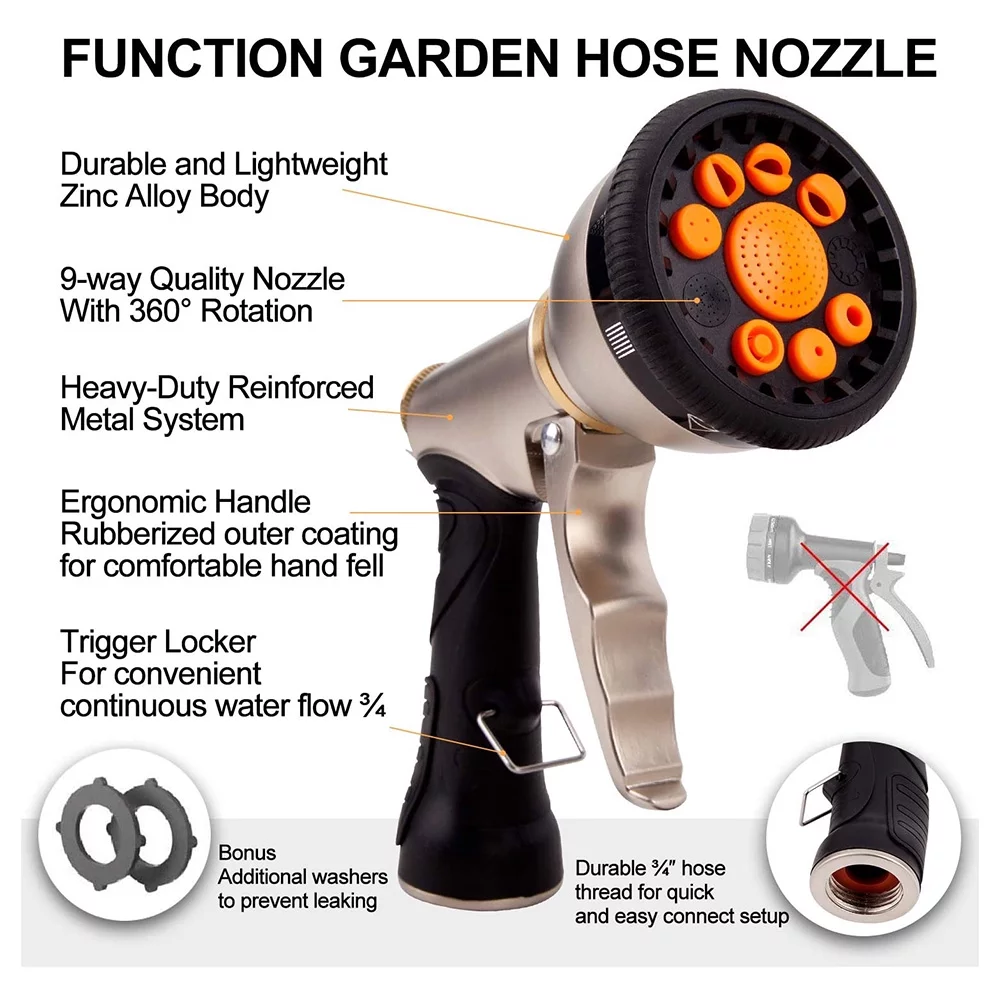 Expandable Garden Hose 50ft - Expanding Flexible Water Hose with 9 Function Nozzle, Easy Storage Kink Free Garden Water Hose