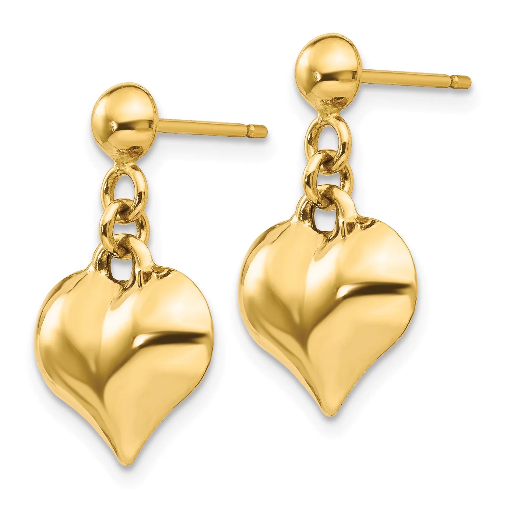 Primal Gold 14 Karat Yellow Gold Polished Puffed Heart Dangle Post Earrings