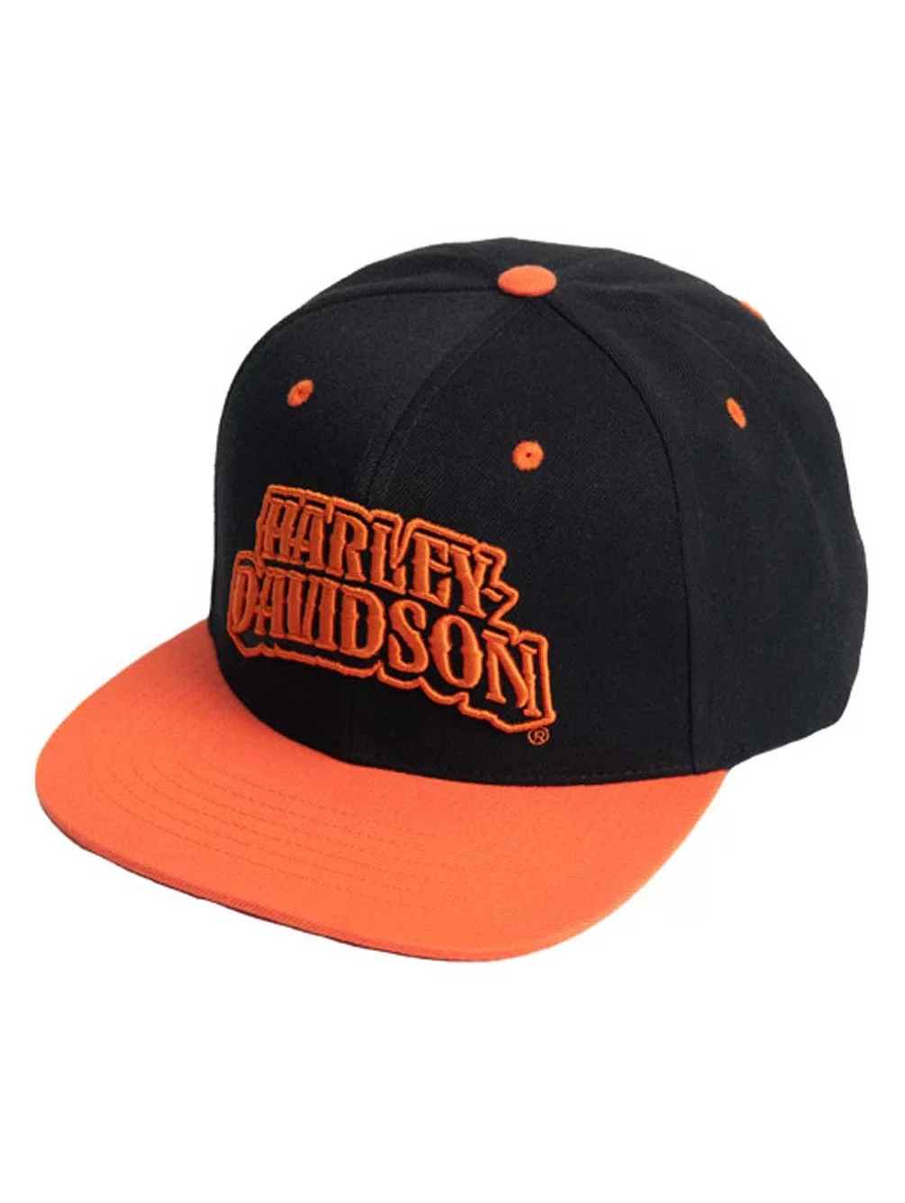 Harley-Davidson Men's Riding Out Snapback Flat Brim Baseball Cap - Black/Orange, Harley Davidson