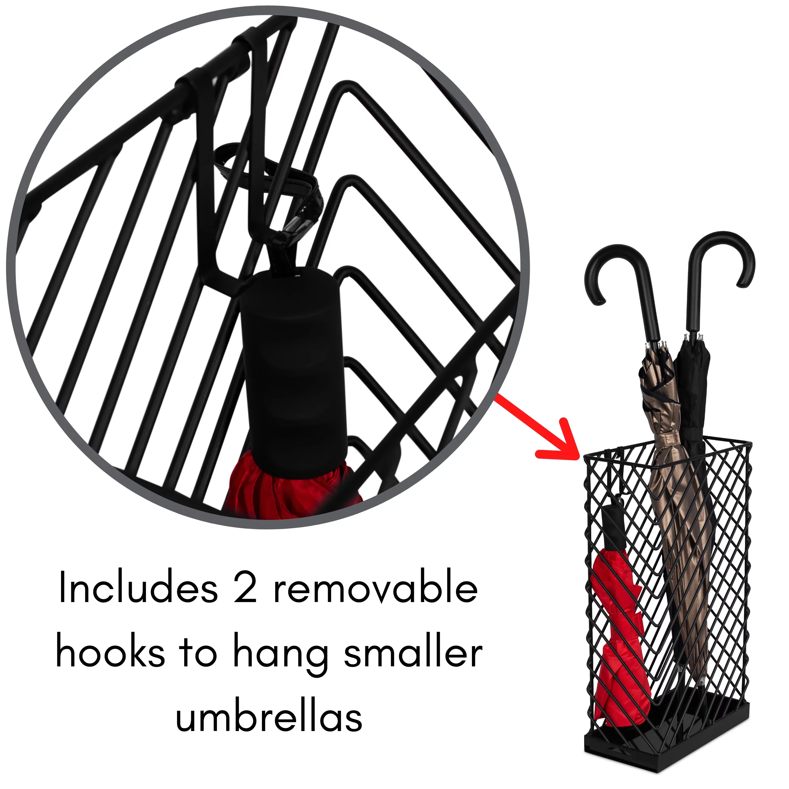 BirdRock Home Umbrella Holder Stand with Removable Water Tray - Diagonal Design - Black