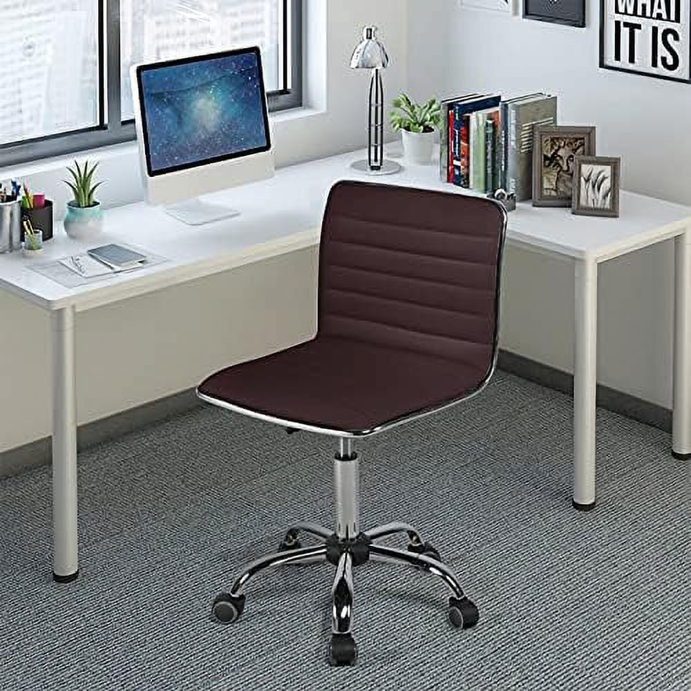 CKPFVY Mid Back Task Chair Low Back Leather Swivel Office/Computer/Desk Chair Retro Armless Ribbed with Wheels Black