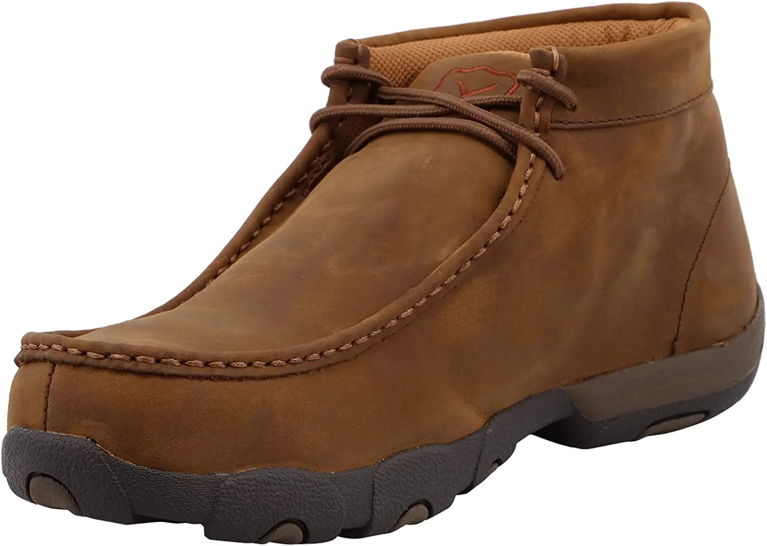 Twisted X Men's Steel Toe Chukka Driving Moc - Handcrafted Leather Safety Toe Shoes with Slip Resistant Outsole - Comfortable, Durable, and Stylish Lace-Up Boots, Distressed Saddle, 11 EEE
