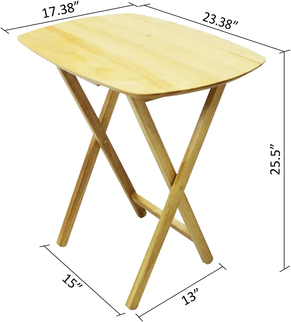 Oversized Hardwood Folding TV Tray Tables for Eating, 25.5 Inches, Natural, Set of 2