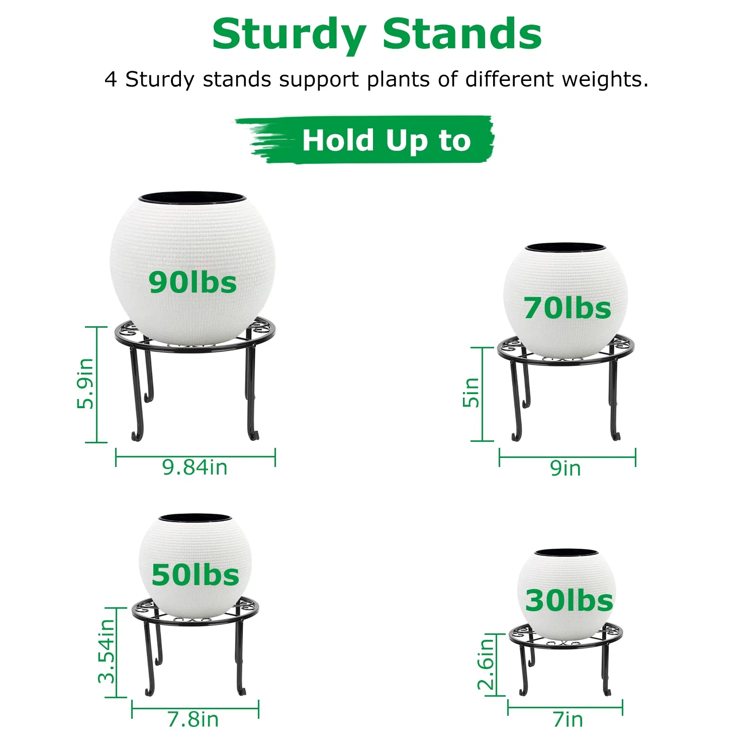 Moclever 4Pack Iron Plotted Plant Stand, Heavy Duty Flower Pot Holder for Home Garden Patio, Black