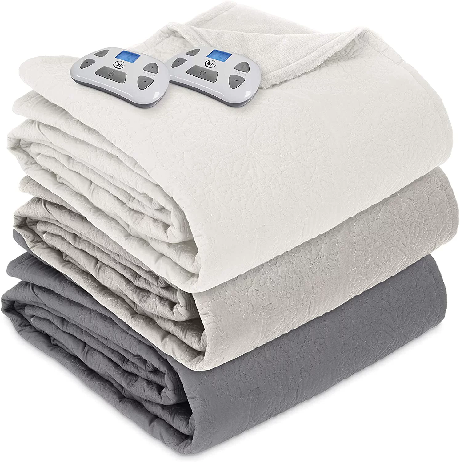 Serta Quilted Medallion Electric Heated Warming Blanket Queen Taupe