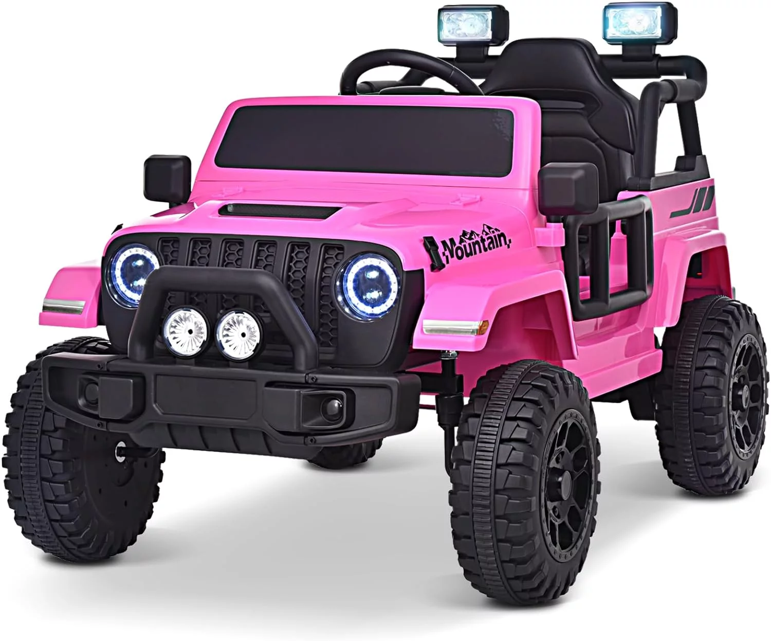Joywhale 12V Kids Ride on Truck Battery Powered Motorized Car Electric Vehicle for Kids, with Remote Control, 4-Wheel Suspension, LED Lights, Music & FM, Seat Belt, Portable Handle, Pink