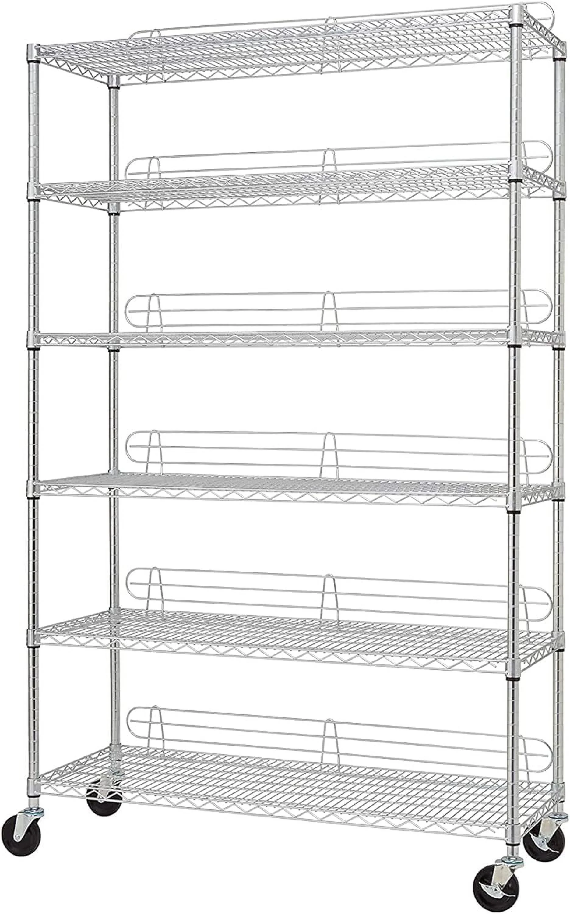 Ecostorage Heavy Duty 6-Tier Adjustable Wire Shelving With Wheels And Backstands For Kitchen Organization, Garage Shelving, NSF Certified, ” W X 18” D X 72-77” H, 800-00 Lb Capacity Chrome