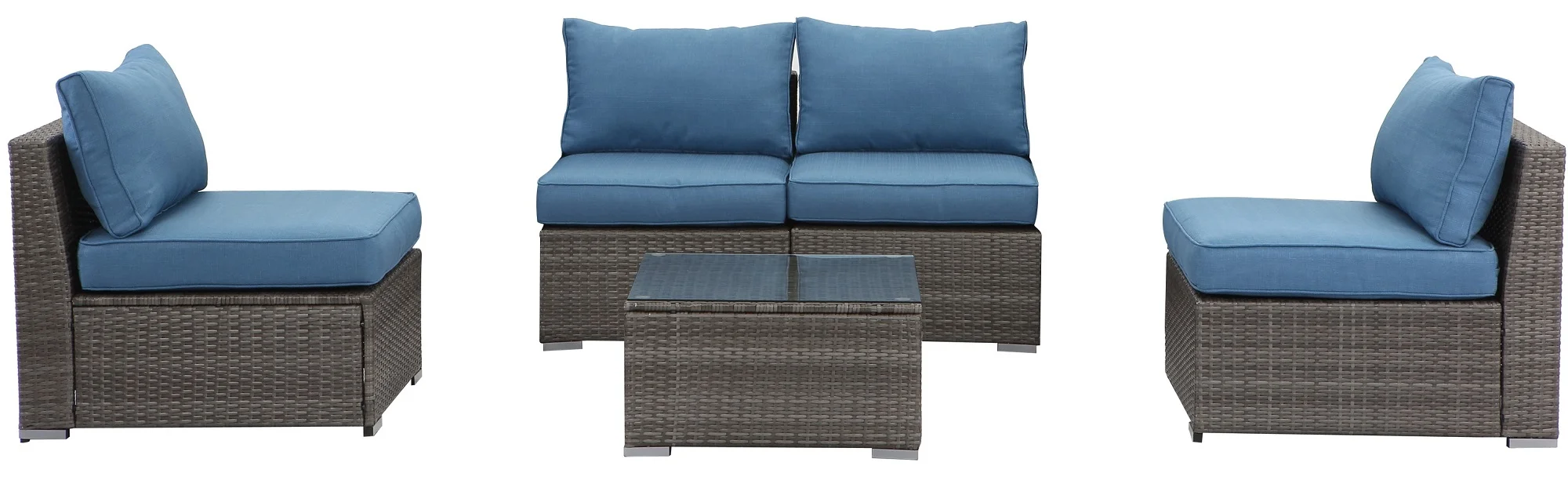 Cozyhom 5 Piece Patio Furniture Sets, All-Weather PE Wicker Rattan Outdoor Sectional Sofa with Coffee Table & Washable Couch Cushions, Blue