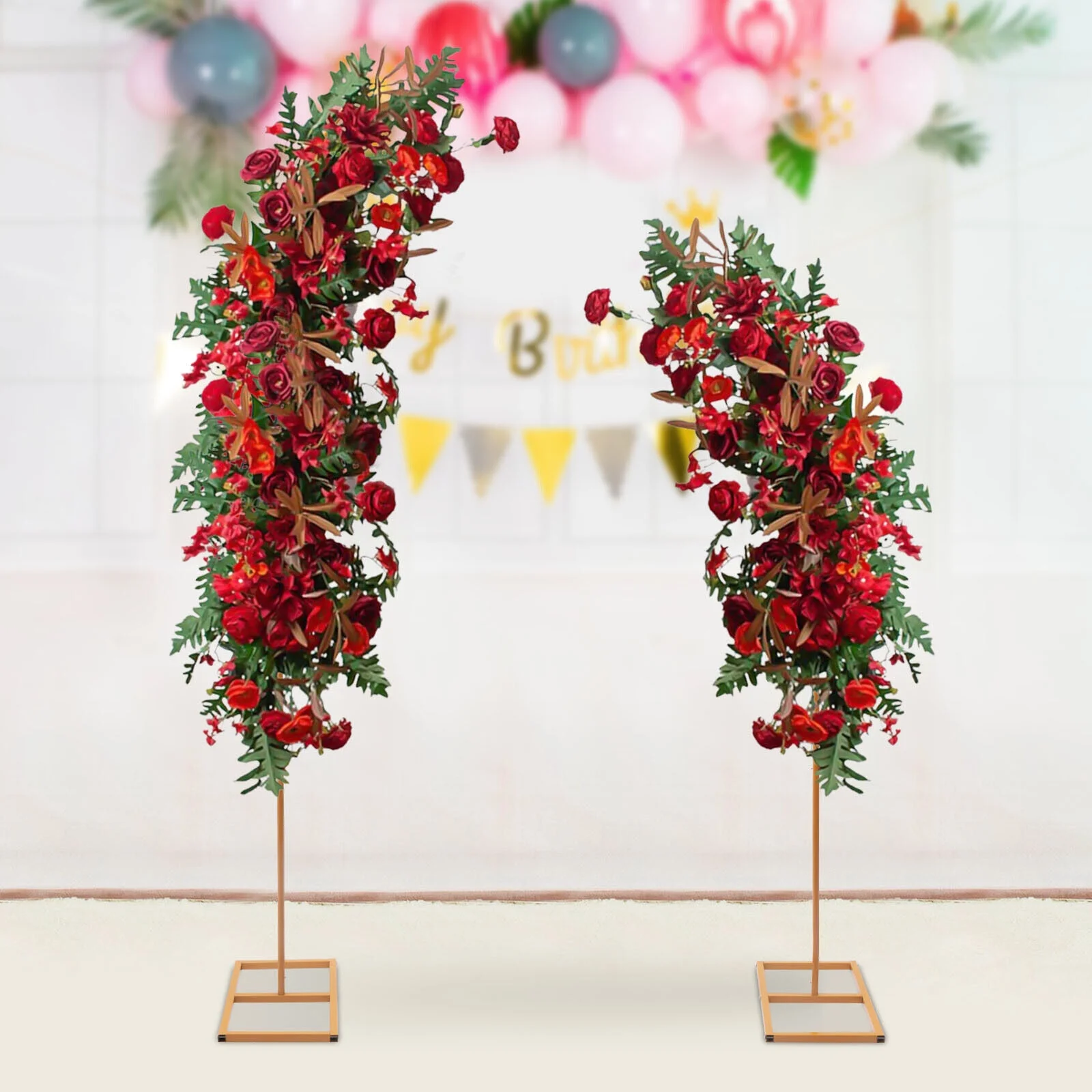 Gold Wedding Arch Rack Set of 2 Flower Decor Frame Stand Gold Metal Party Backdrop,2.4m/8ft, 1.8m/6ft