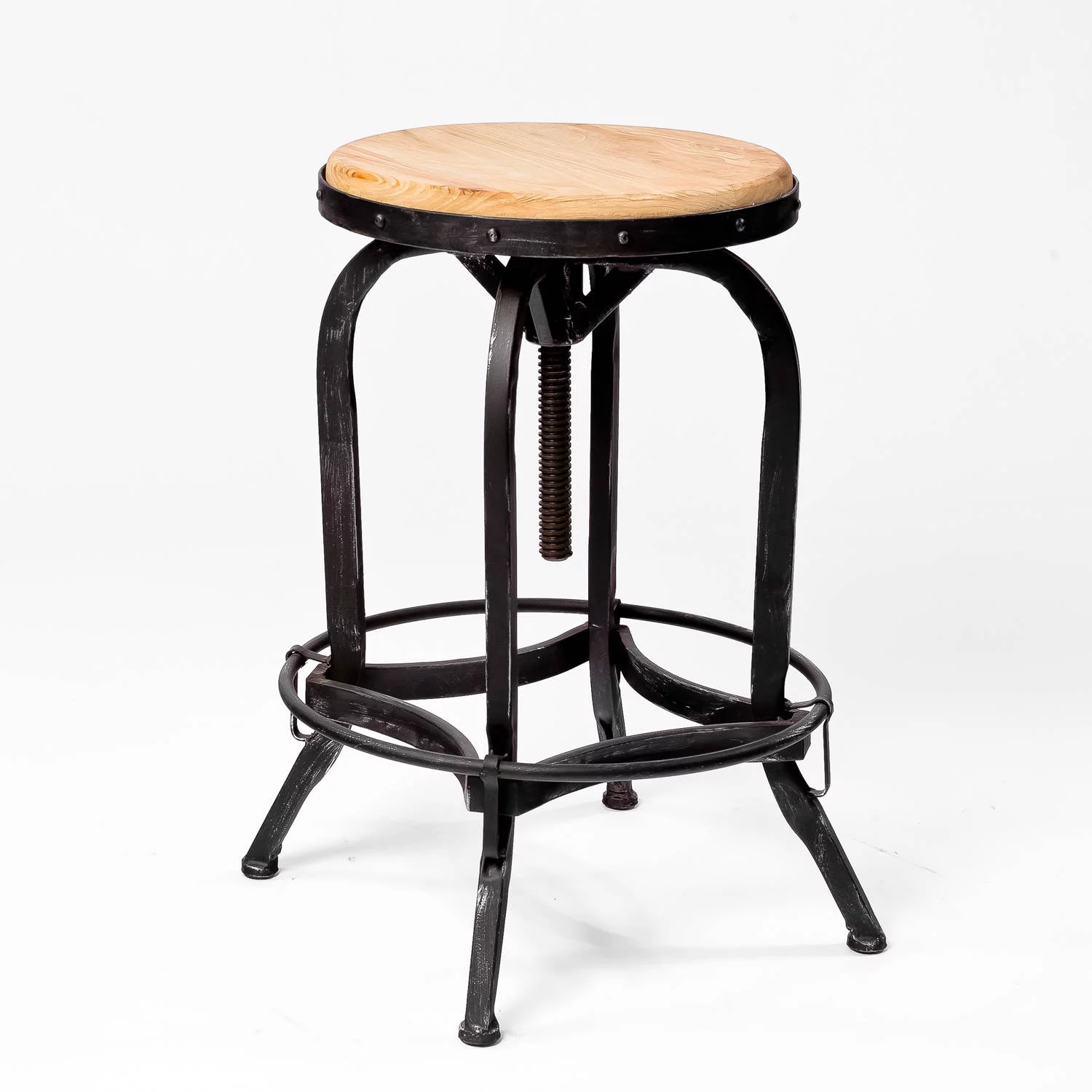 Noble House Keaton Adjustable Natural Wood Finish Bar Stool