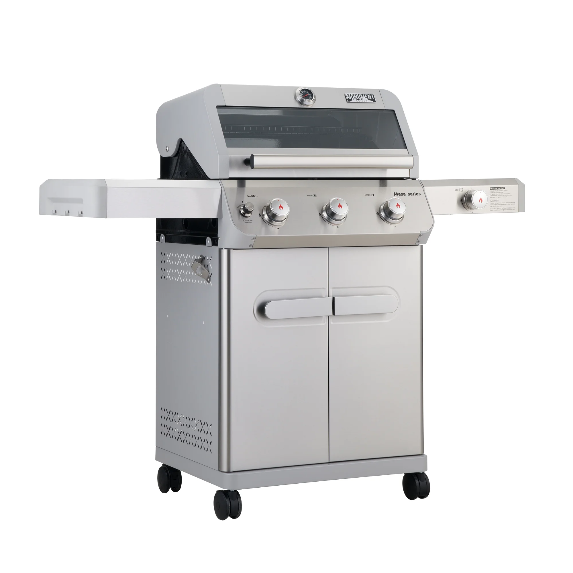 Mesa 3-Burner Propane Gas Grill in Stainless Steel with Clear View Lid and LED Controls