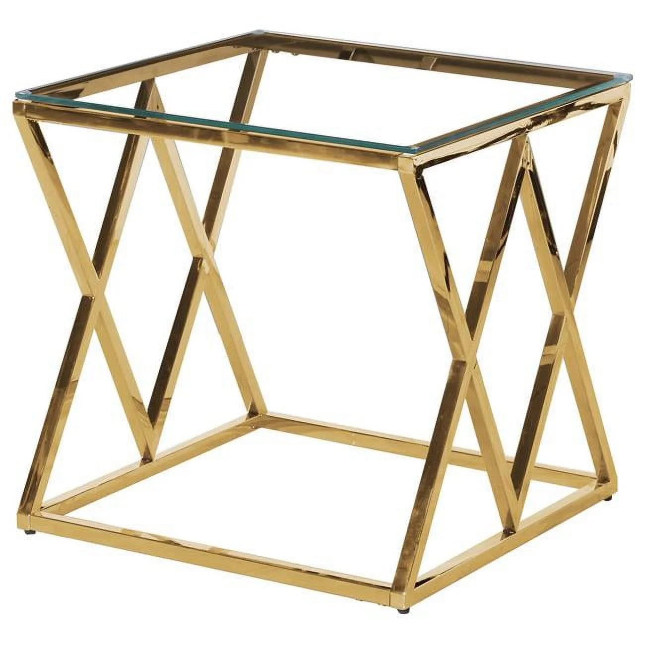 Contemporary Angled Square Clear Glass End Table, Gold