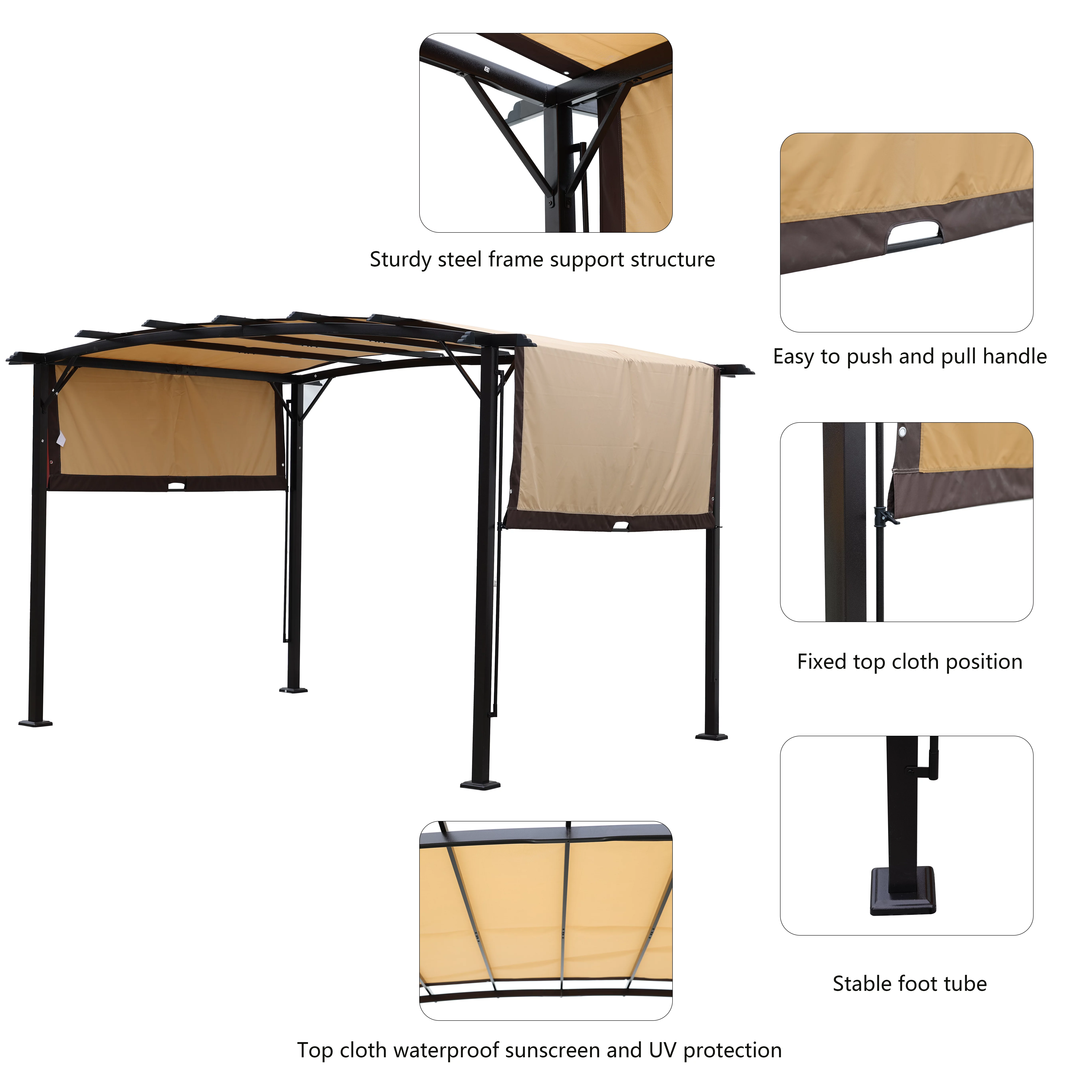 12 x 9 Ft Outdoor Pergola Patio Gazebo,Retractable Shade Canopy,Steel Frame Grape Gazebo,Sunshelter Pergola for Gardens,Terraces,Backyard same as W419S00041