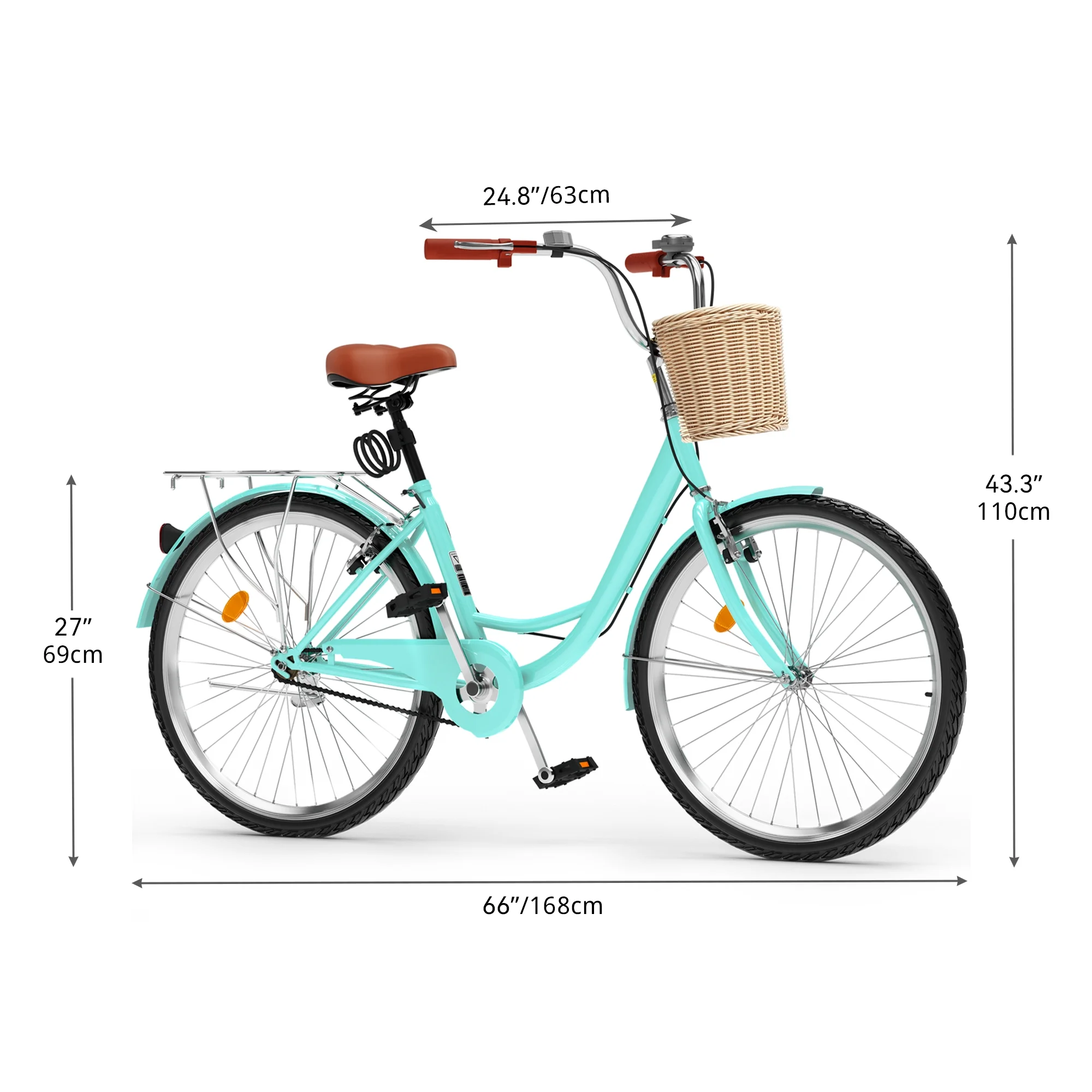 Dextrus 26 Inch Beach Cruiser Bike for Women - 1 Speed Commute Bike for Adults - Womens Bicycle with Adjustable Seat in Mint Green