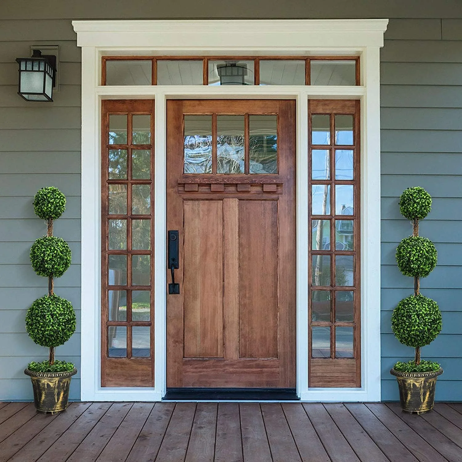 4 Ft 2 Pack Artificial Boxwood Topiary Tree, Fake Greenery Plants Ball Tree, Leaves & Cement-Filled Plastic Flower Pot Decorative Trees for Home Office Indoor Outdoor