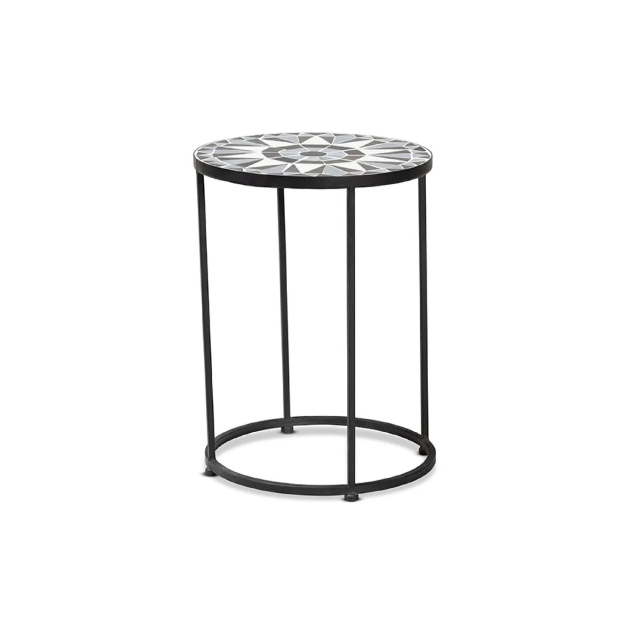 Baxton Studio Kaden Modern and Contemporary Multi-Colored Glass and Black Metal Outdoor Side Table