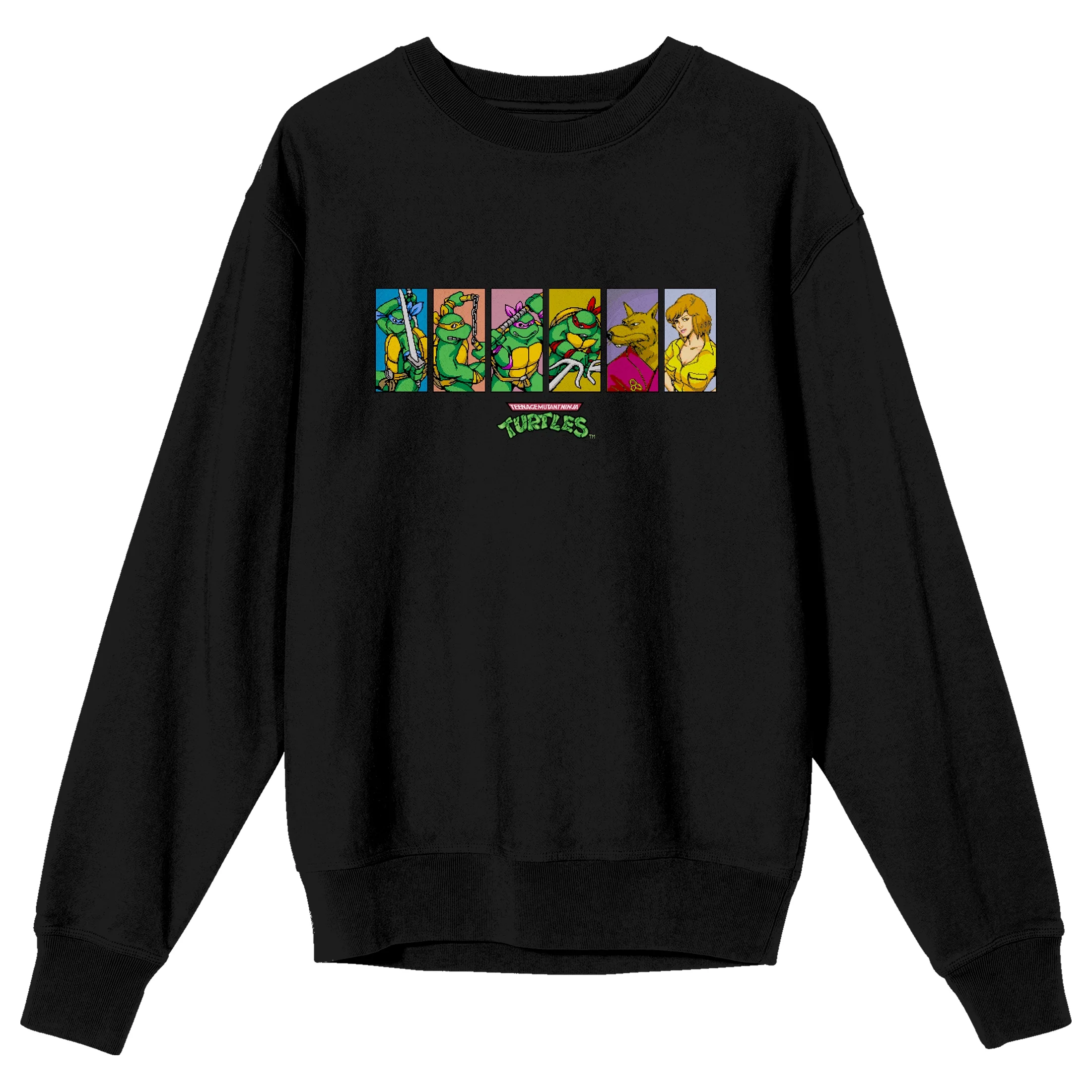 Teenage Mutant Ninja Turtles Character Squares Men's Black Long Sleeve Sweatshirt-Large