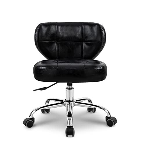 Paddie Pedicure Stool for Nail Tech, Hydraulic Salon Spa Stool Back Support Short Height Adjustable Swivel Chair, Perfect for Massage/Tattoo/Esthetician/Shop/Medical, Black