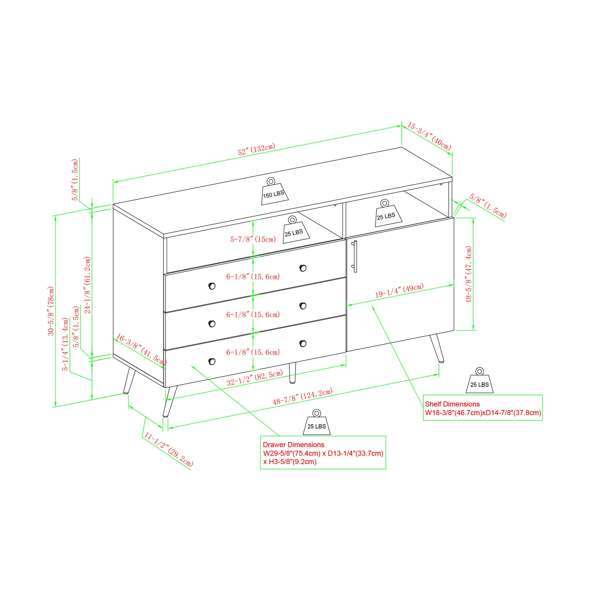 Walker Edison Mid-Century Modern 3-Drawer Sideboard, Solid Black