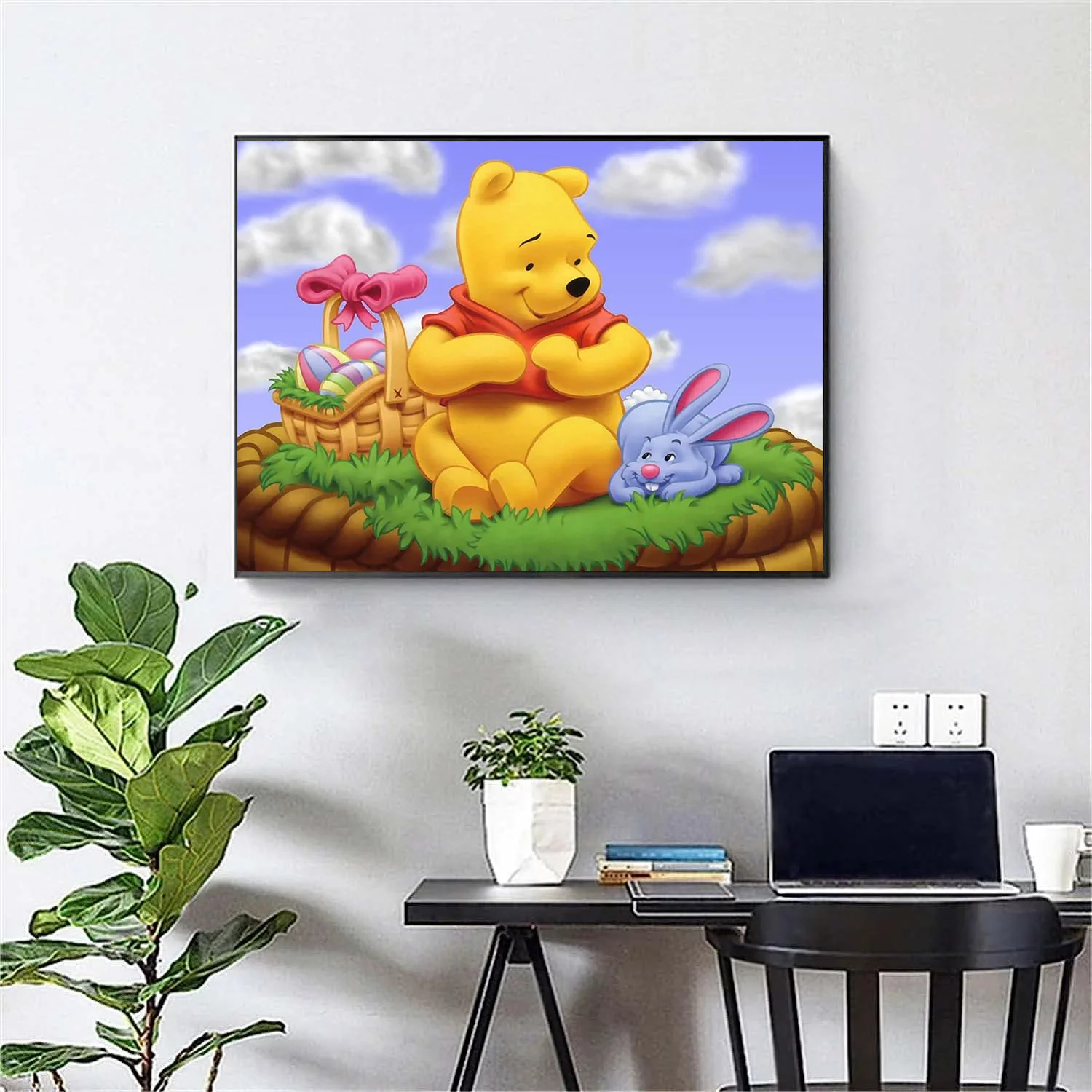 5D DIY Winnie the Pooh Diamond Painting by Number Kit for Adult, Full Drill Crystal Rhinestone Embroidery Cross Stitch Diamond Embroidery Dotz Kit for Home Wall Decor