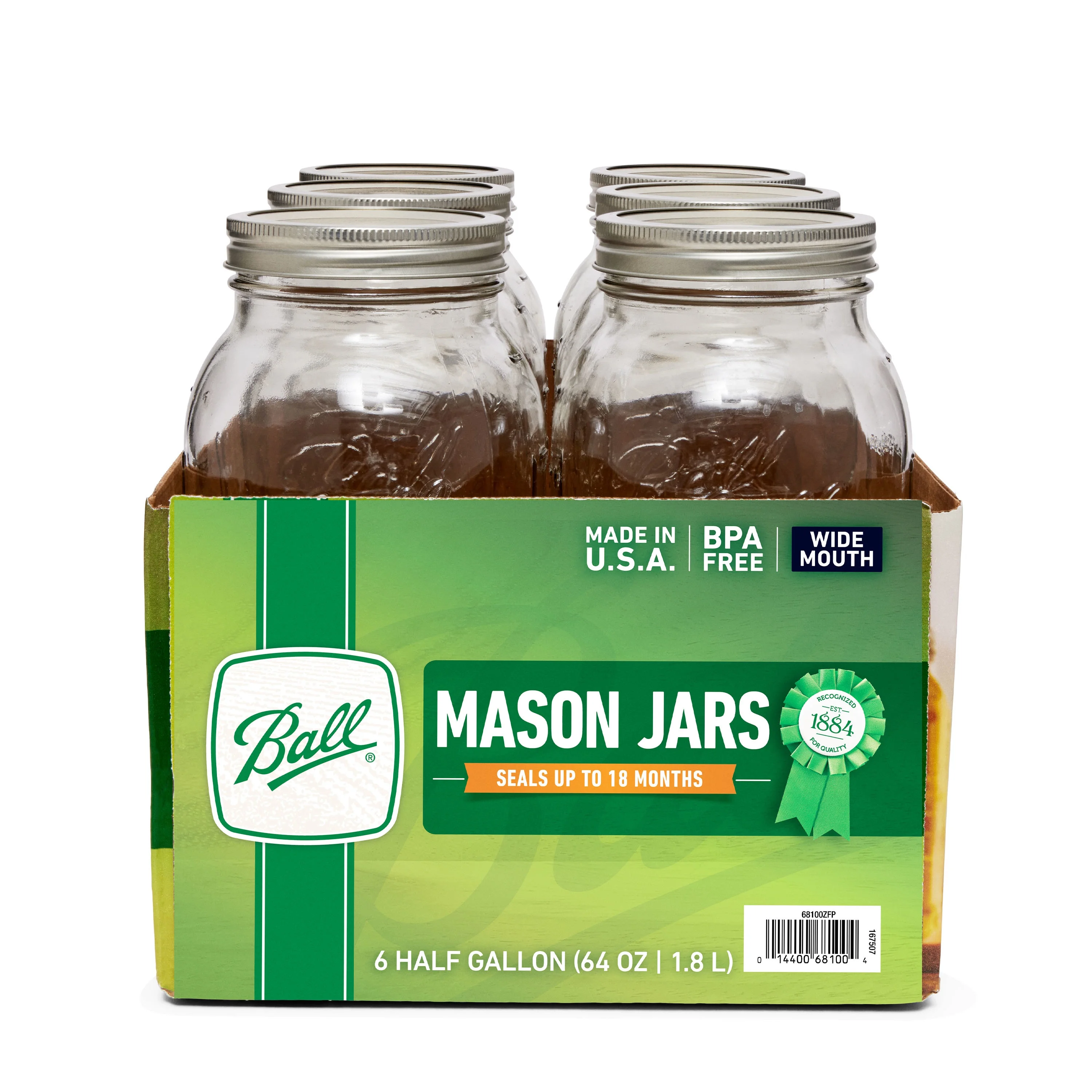 (2 pack) Ball Wide Mouth 64oz Half Gallon Mason Jars with Lids & Bands, 6 Count